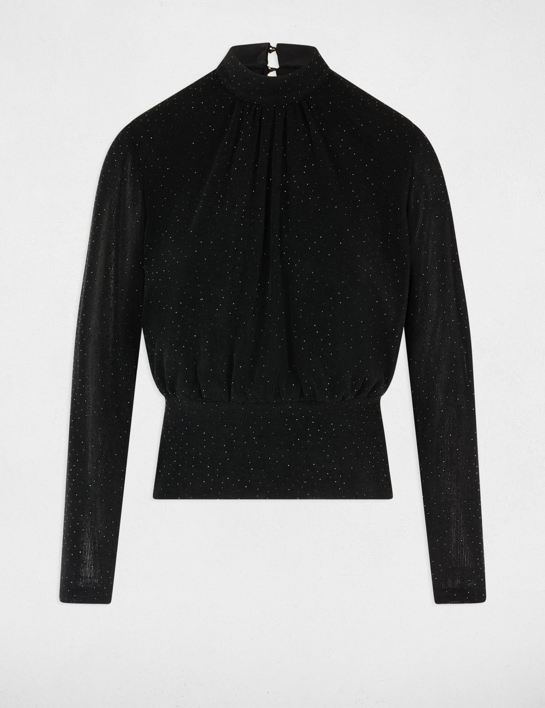 T-shirt col montant strass noir femme