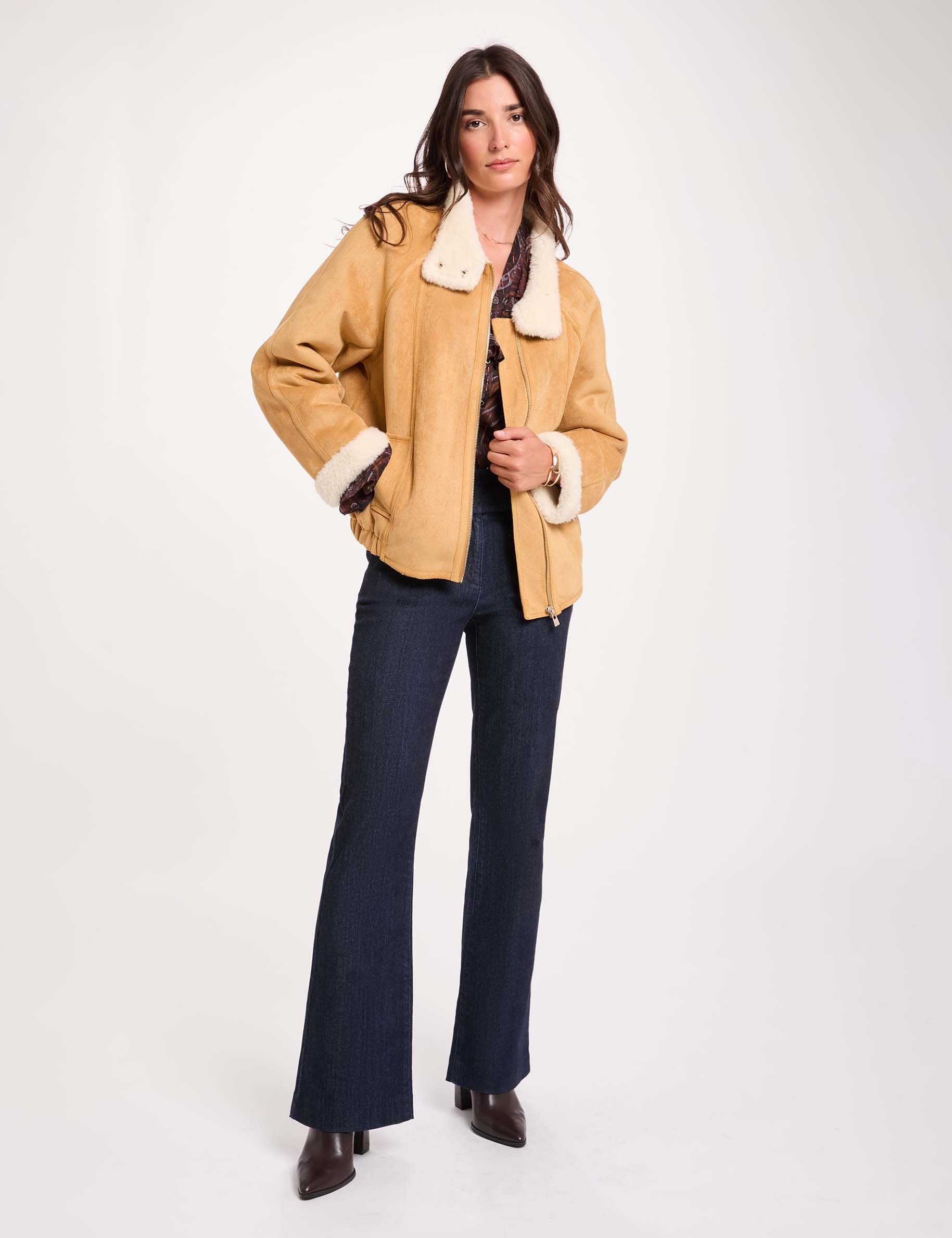 Wildlederjacke mit Stehkragen kamel damen