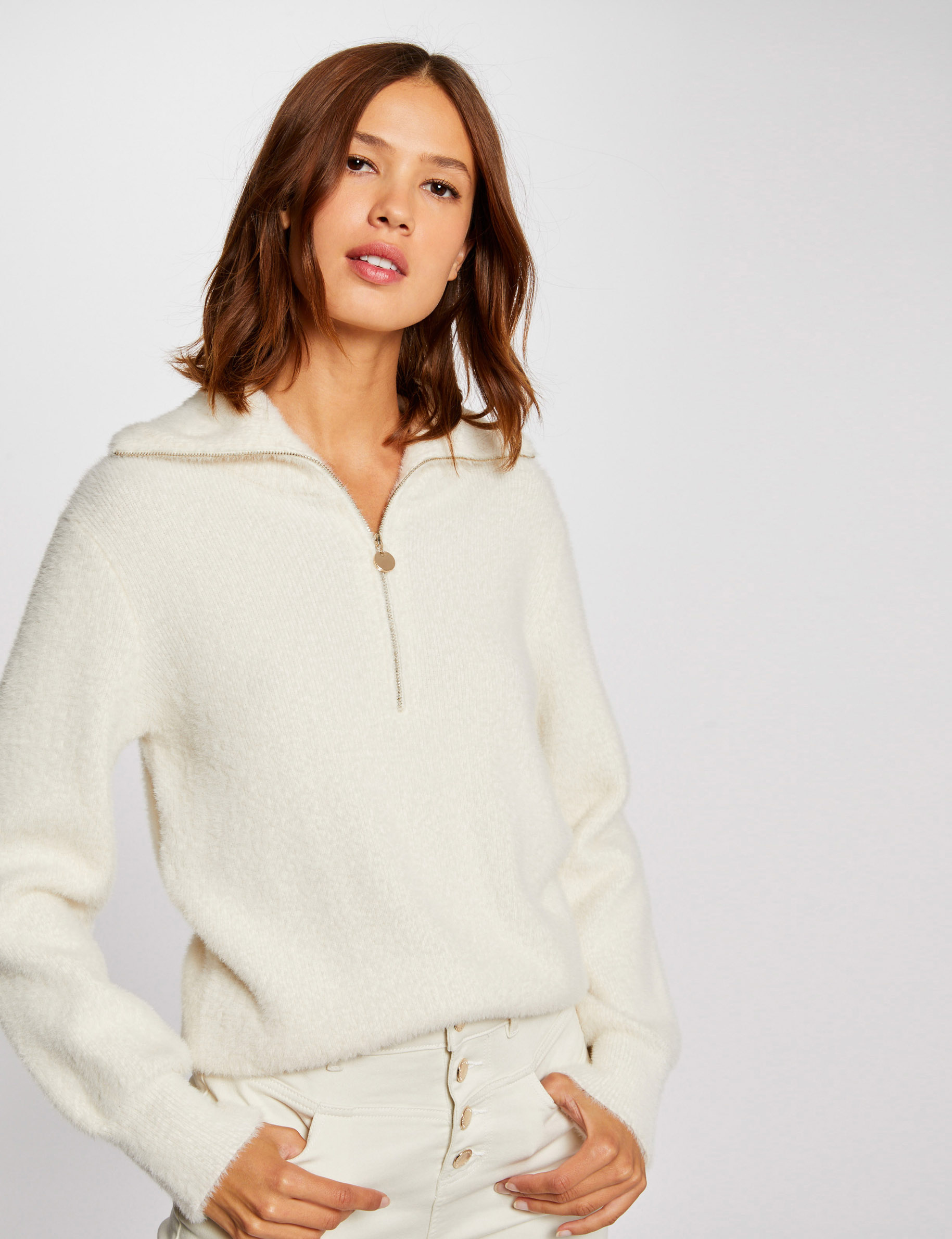 pullover und reiverschluss am kragen elfenbein damen Pullover und Reißverschluss am Kragen elfenbein damen