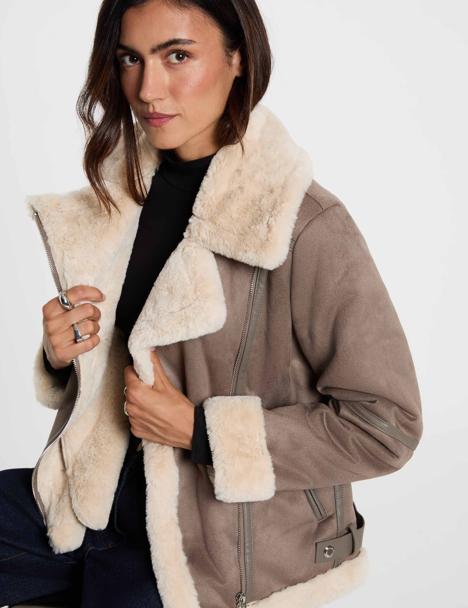 Wildlederoptik Jacke mit Rei&szlig;verschluss maulwurfsgrau damen