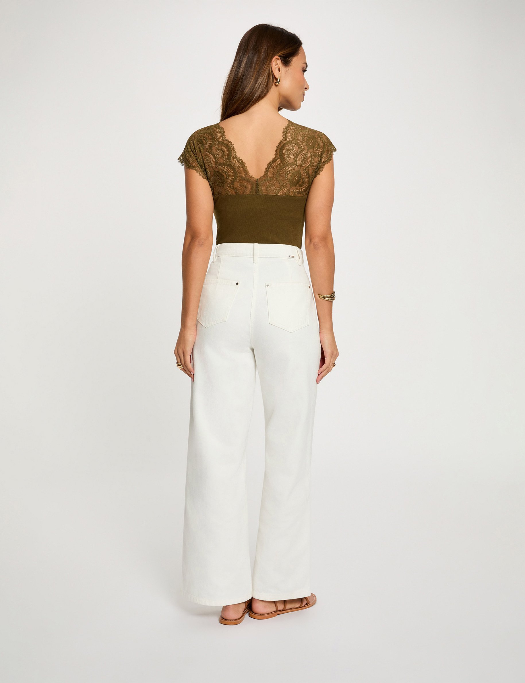 T-Shirt mit kurzen &Auml;rmeln khakigr&uuml;n damen