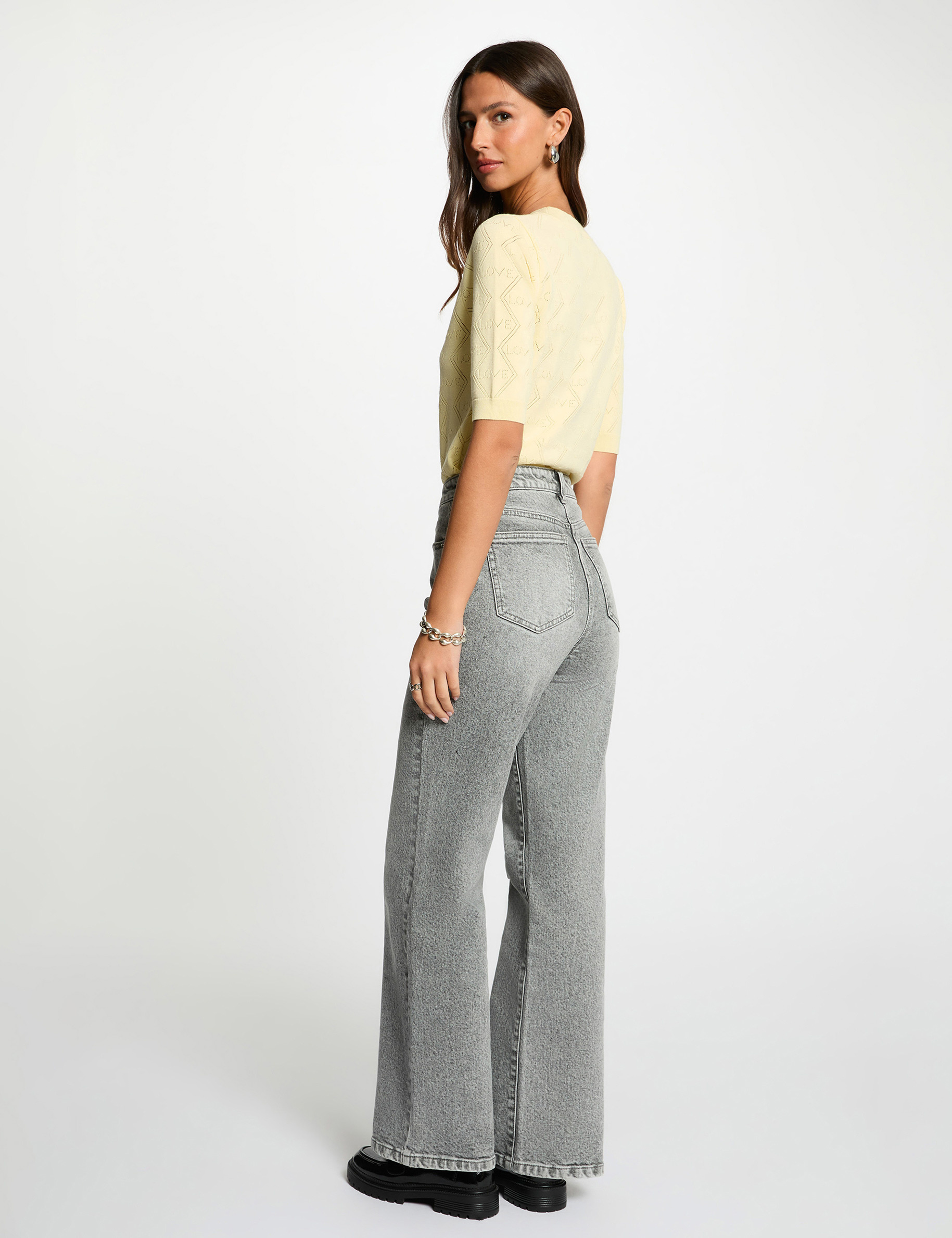 Lochstrickpullover mit 3/4-&Auml;rmeln pastelgelb damen