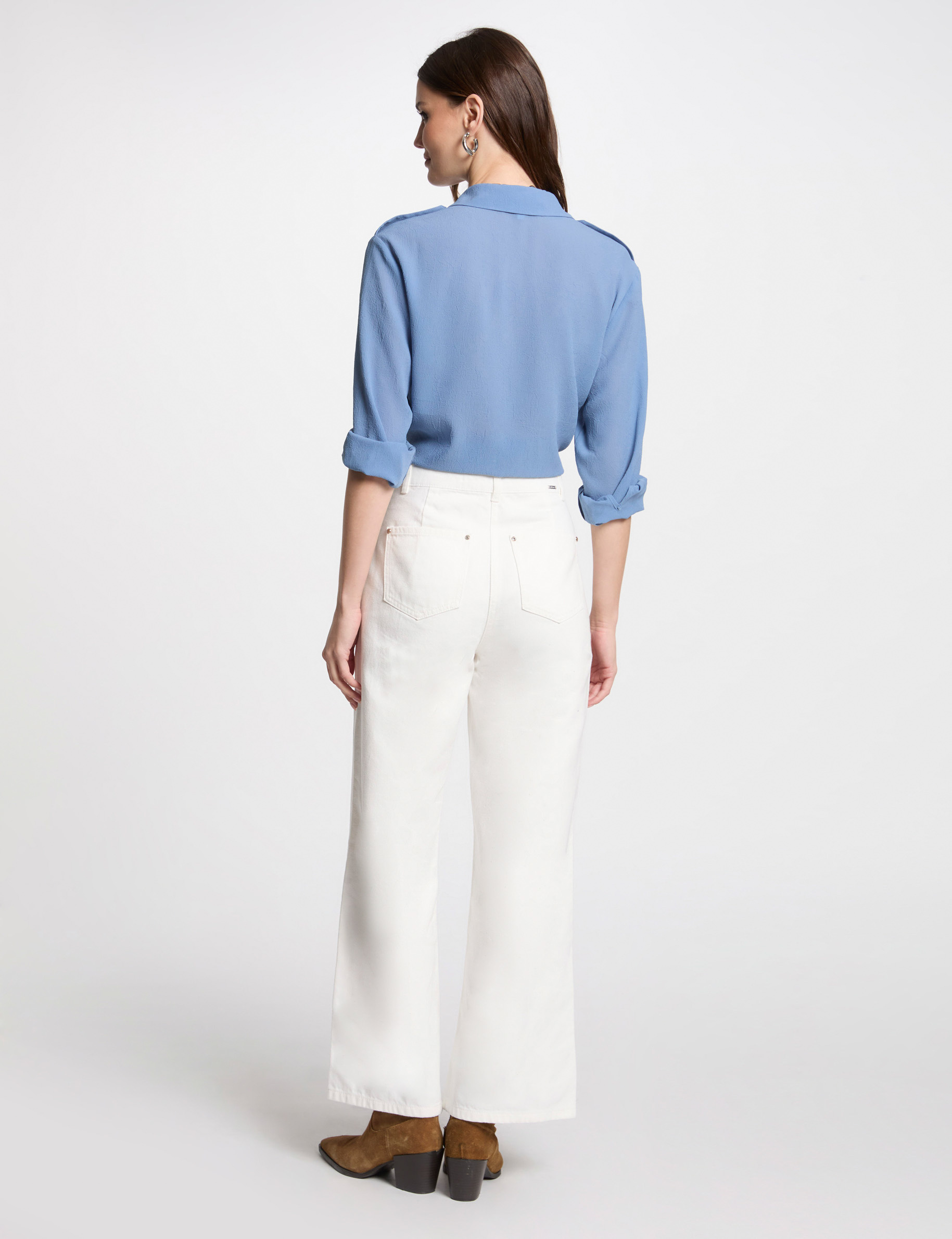jeans jambe large taille haute blanc femme Jeans jambe large taille haute blanc femme