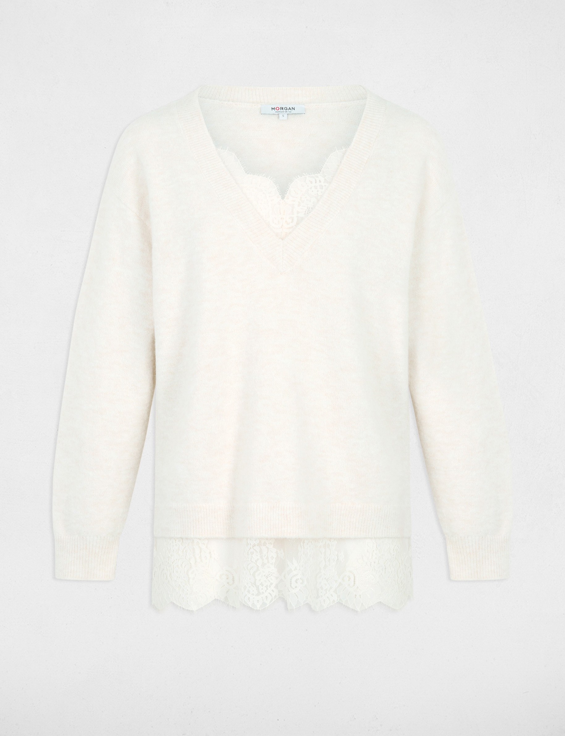 Pullover mit V-Ausschnitt elfenbein damen
