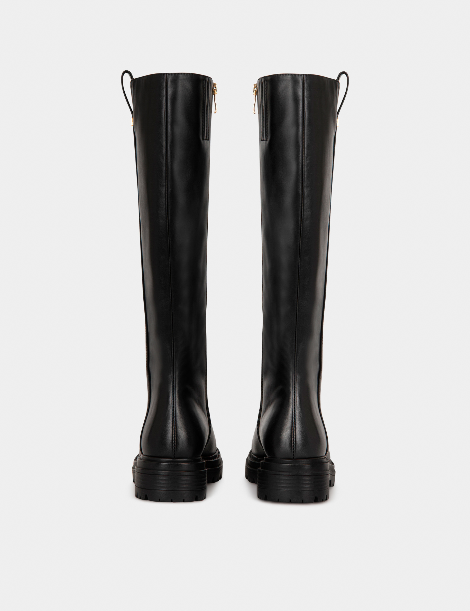 Flache Stiefel mit Profilsohle schwarz damen