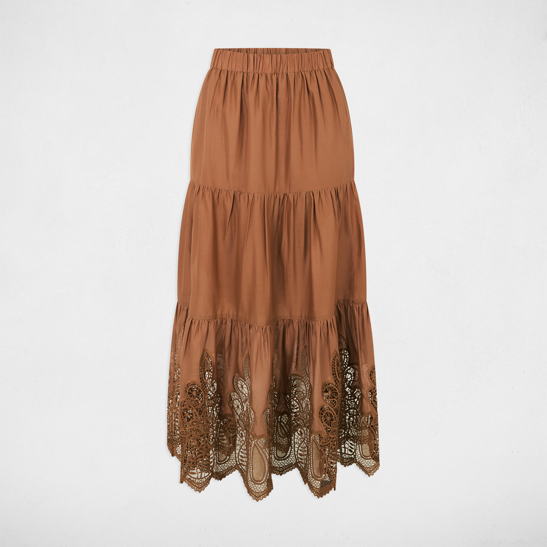 langer rock mit spitzen details cognacbraun damen Langer Rock mit Spitzen-Details cognacbraun damen