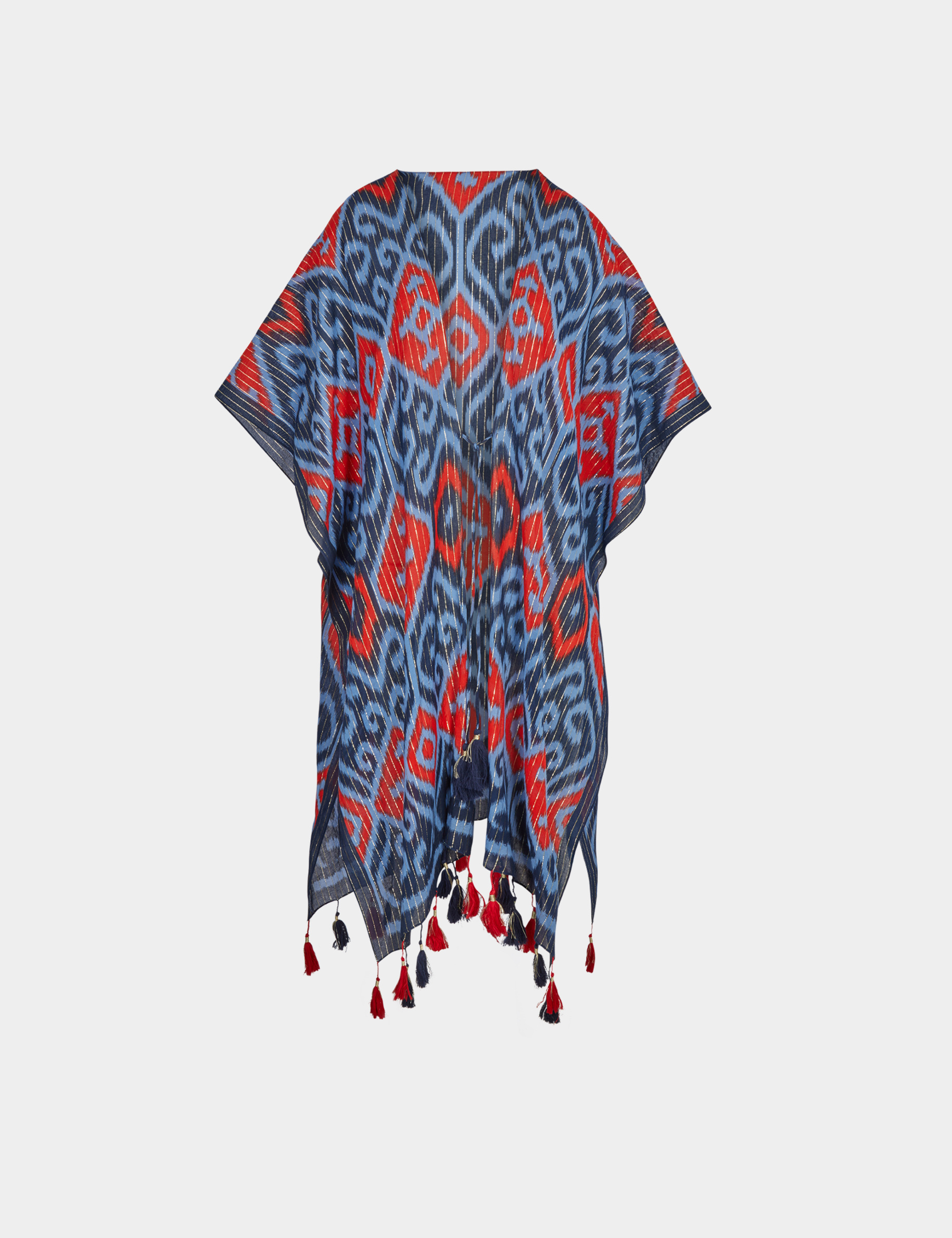 cape imprimee a pompons multicolore femme Cape imprimée à pompons multicolore femme