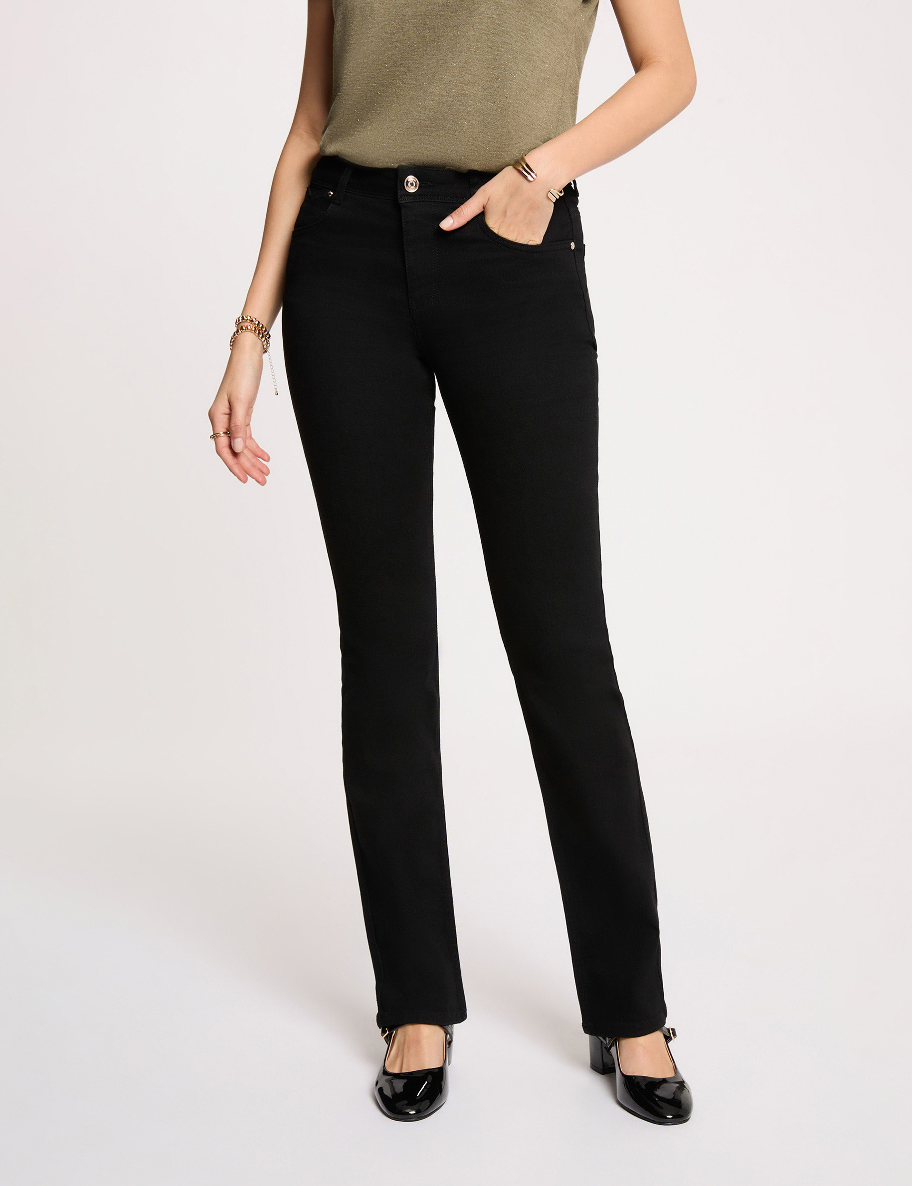 Jean droit taille haute denim noir femme