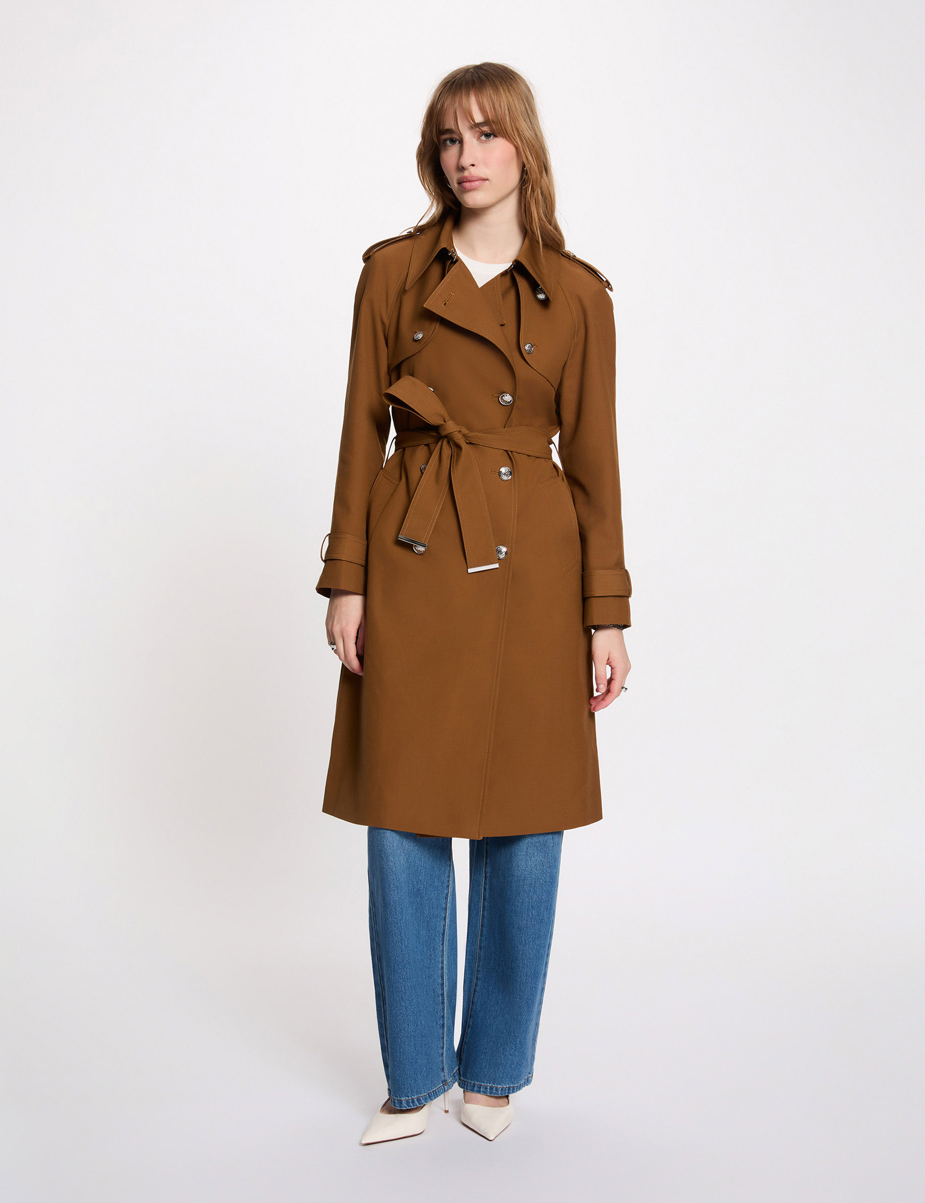 Langer Trenchcoat mit G&uuml;rtel kamel damen