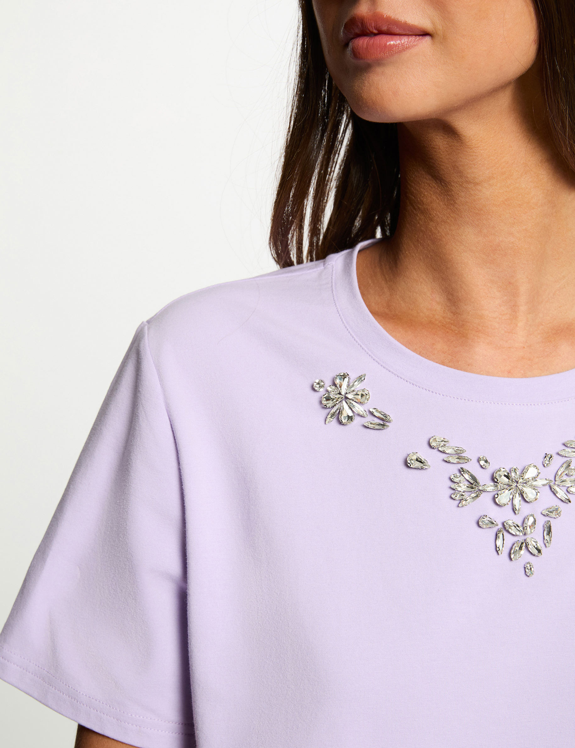 T-Shirt mit Strass und kurzen &Auml;rmeln mauve damen