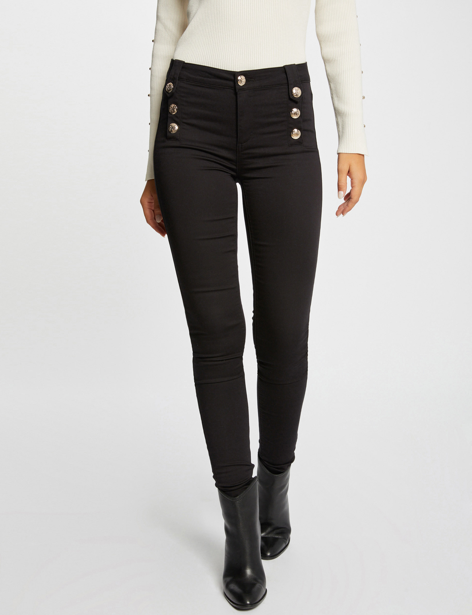 pantalon skinny avec boutons decoratifs noir femme Pantalon skinny avec boutons décoratifs noir femme