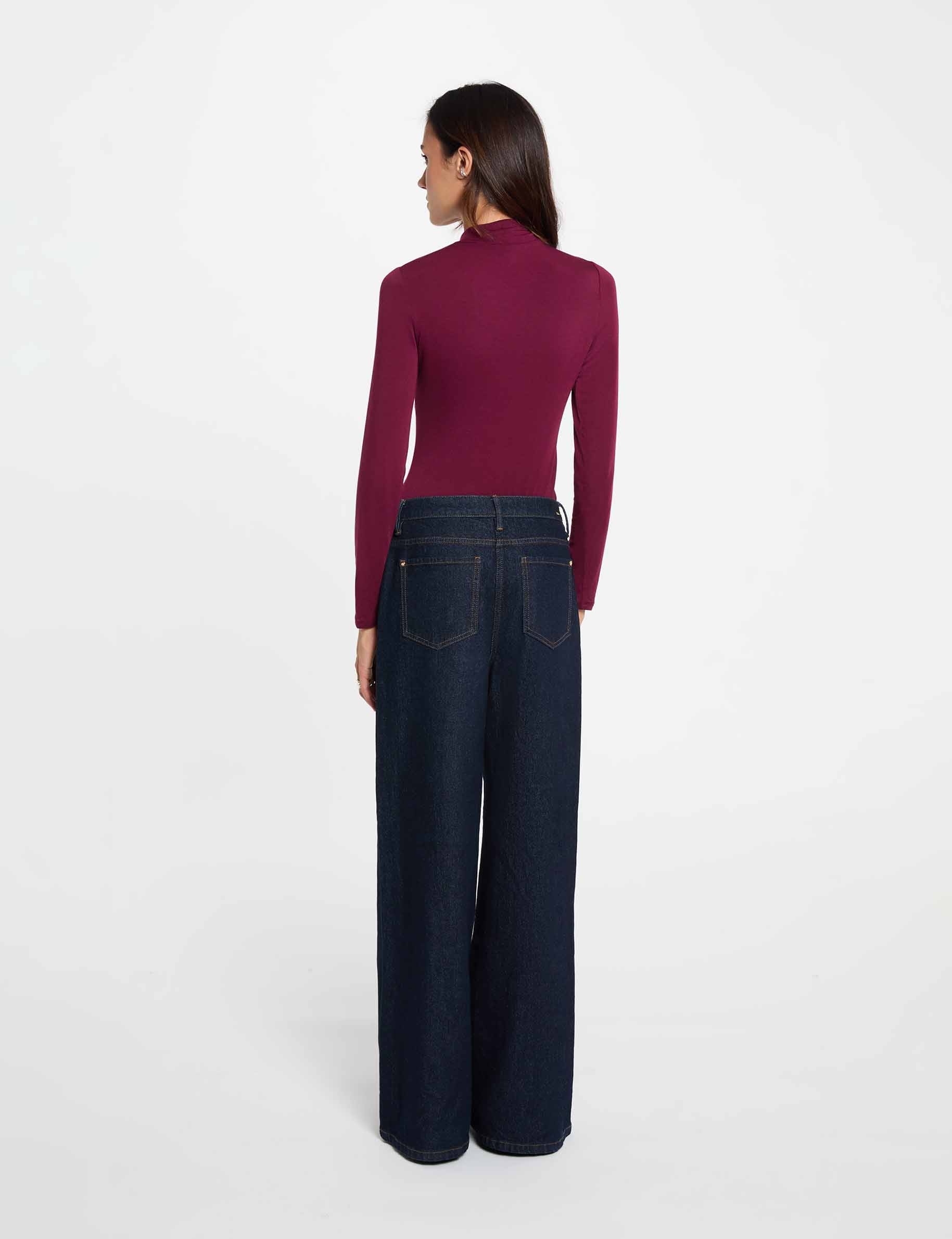 T-shirt col montant manches longues prune femme