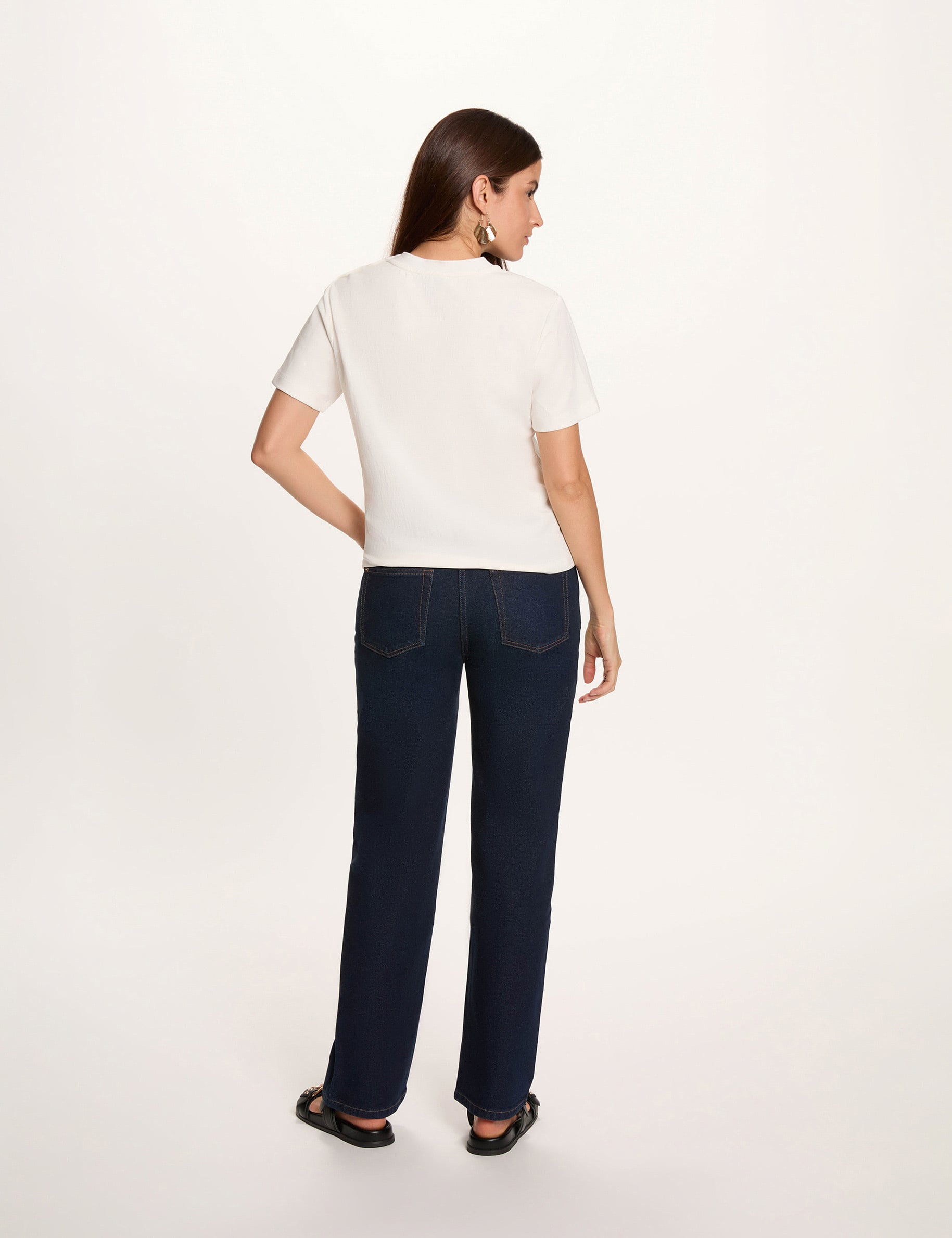 Jean droit taille haute bleu femme