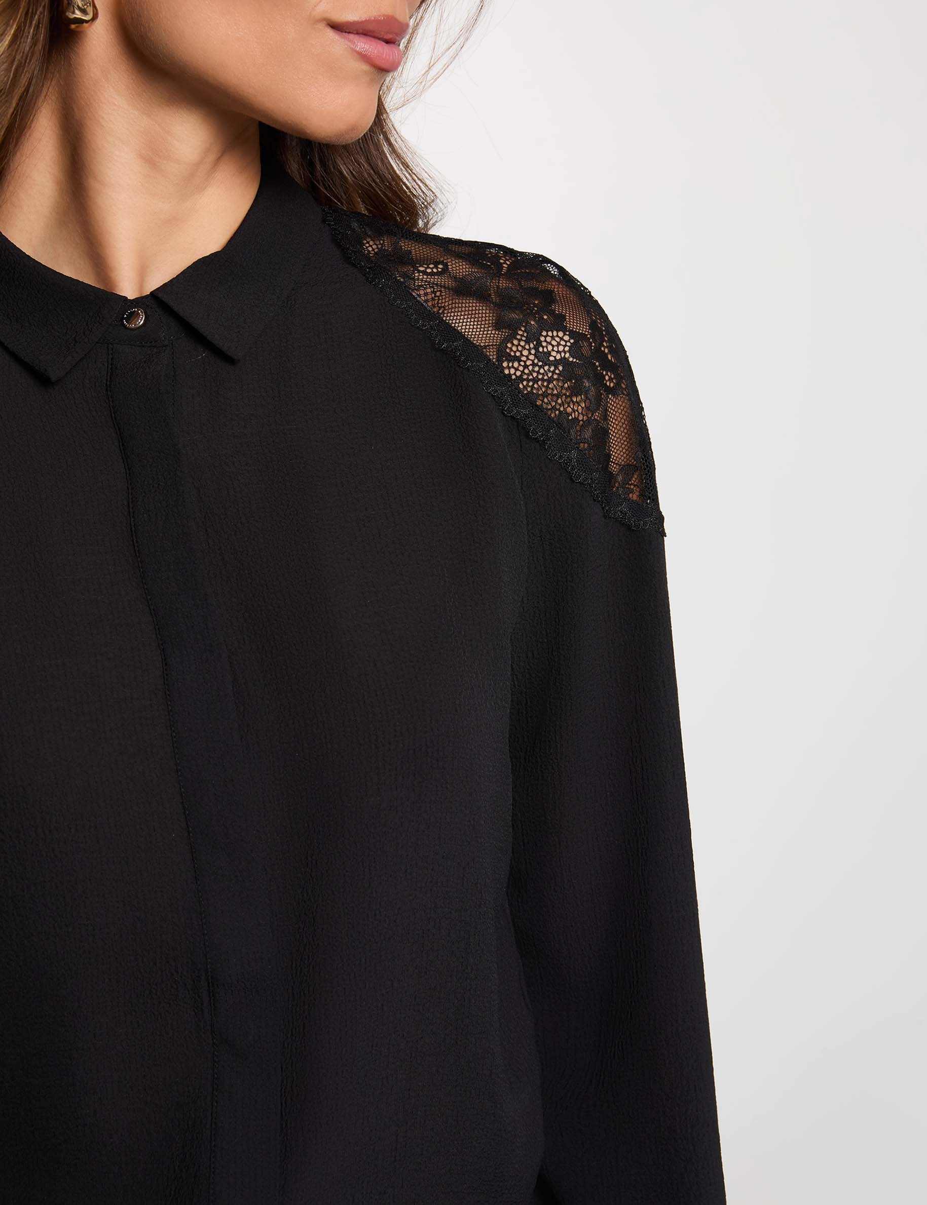 Spitzenbluse mit langen &Auml;rmeln schwarz damen