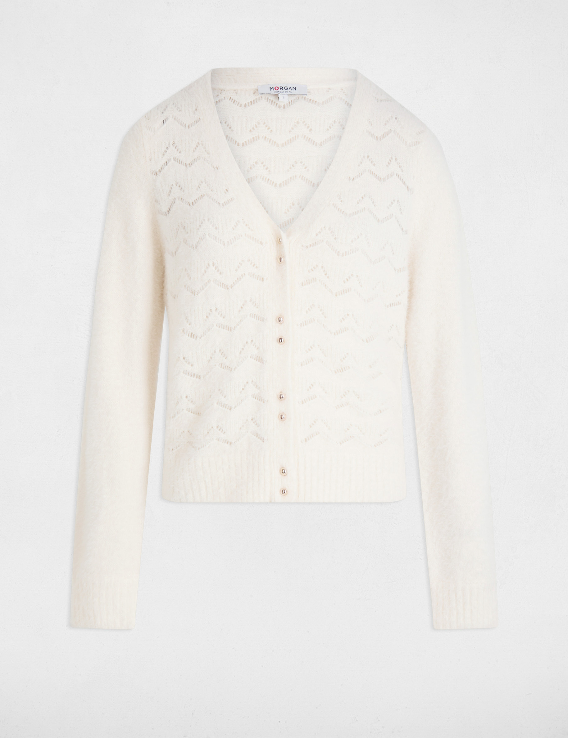 Gilet col v textur&eacute; ivoire femme