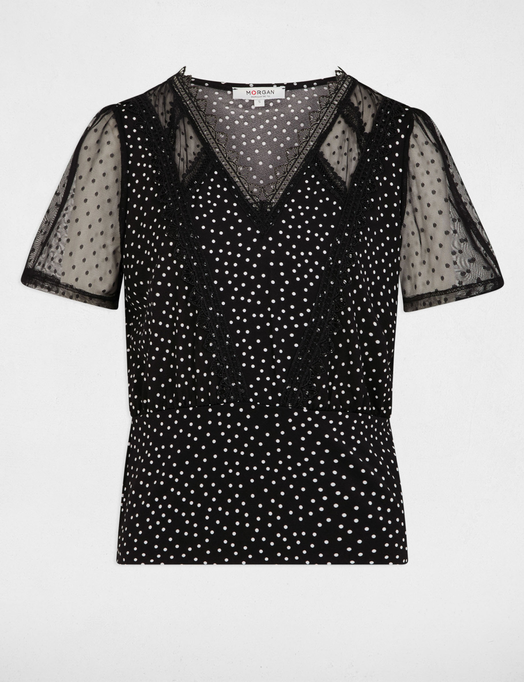 t shirt mit kurzen armeln und punkten schwarz damen T-shirt mit kurzen Ärmeln und Punkten schwarz damen