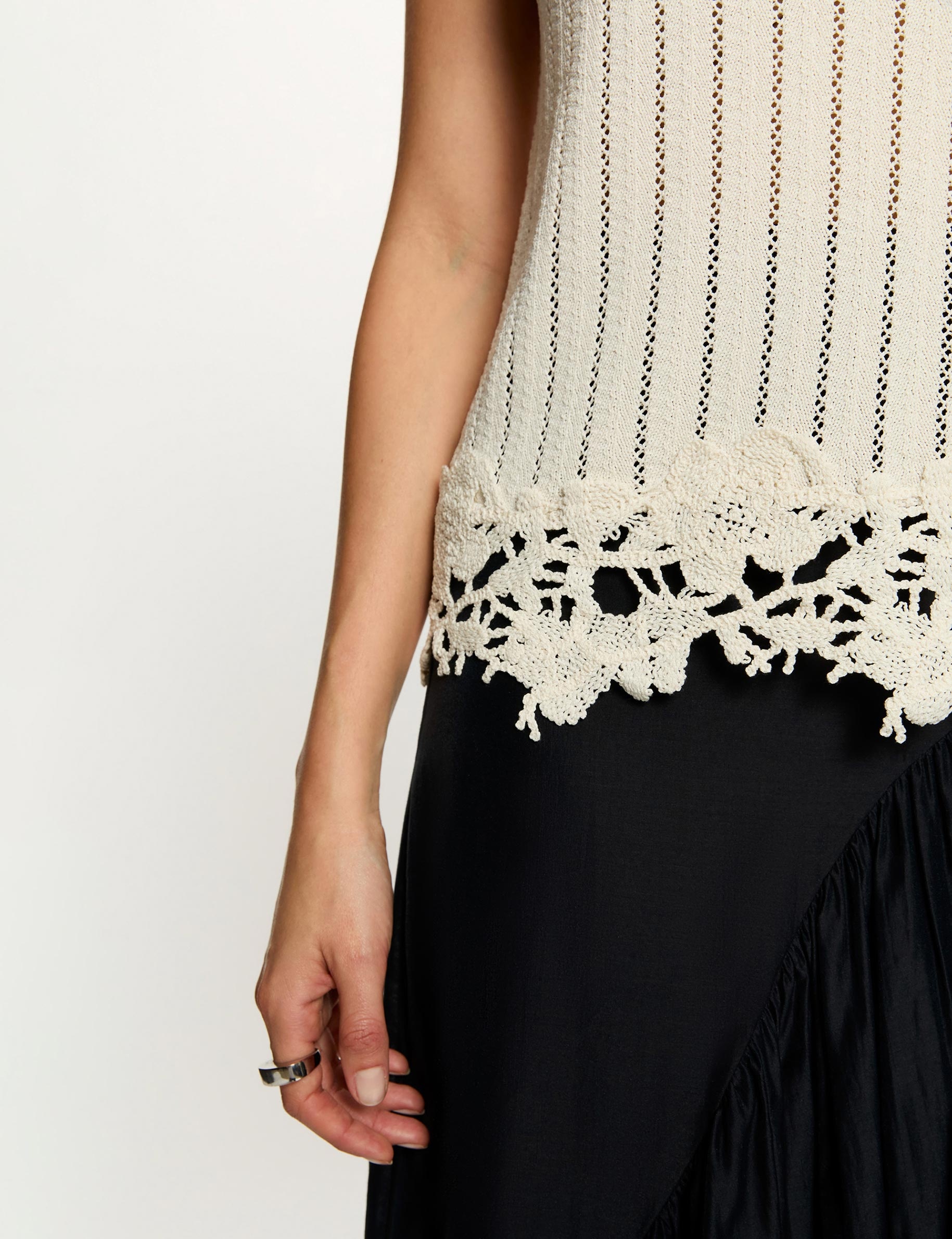 Top sans manches c&ocirc;tel&eacute; creme femme