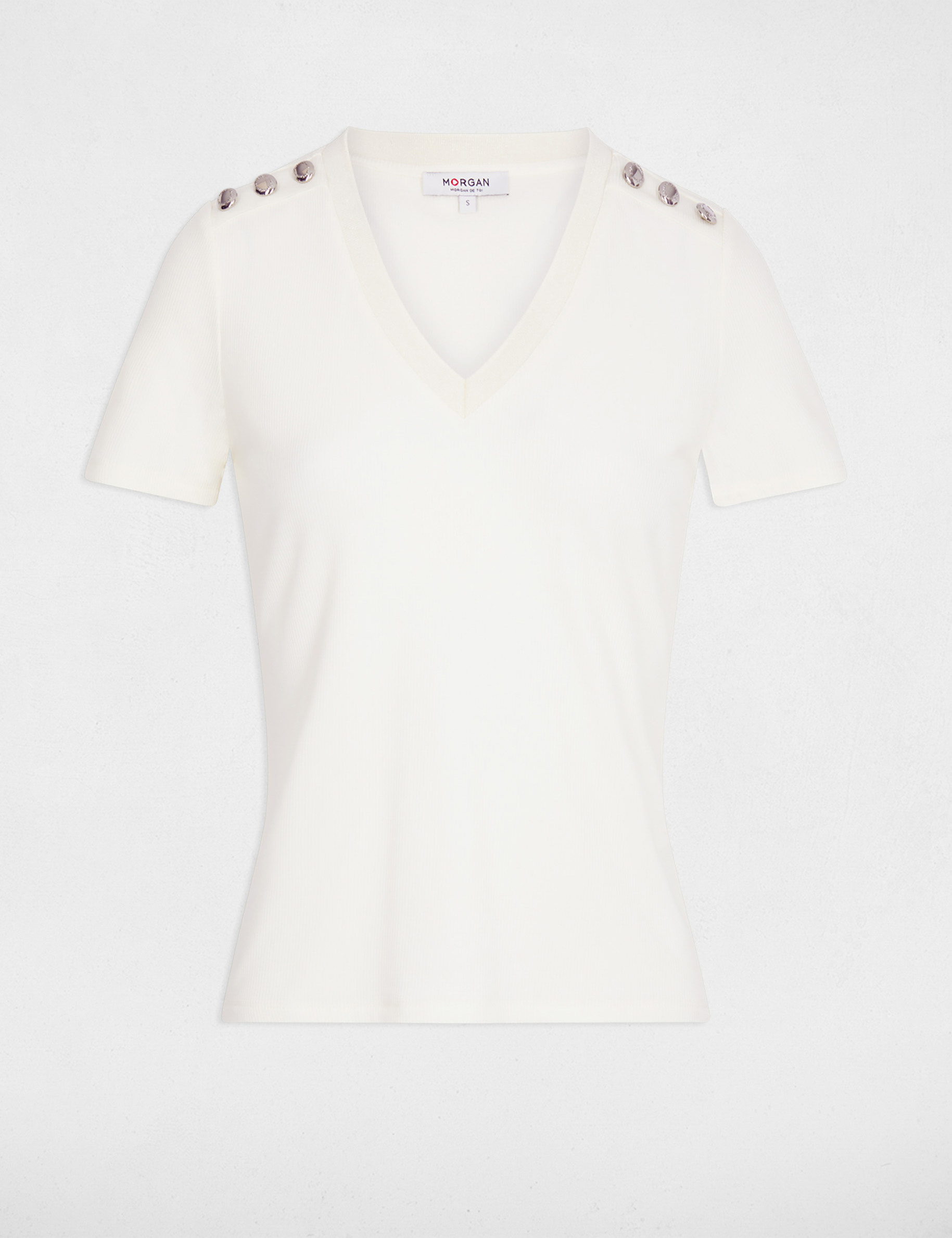 T-shirt manches courtes ivoire femme