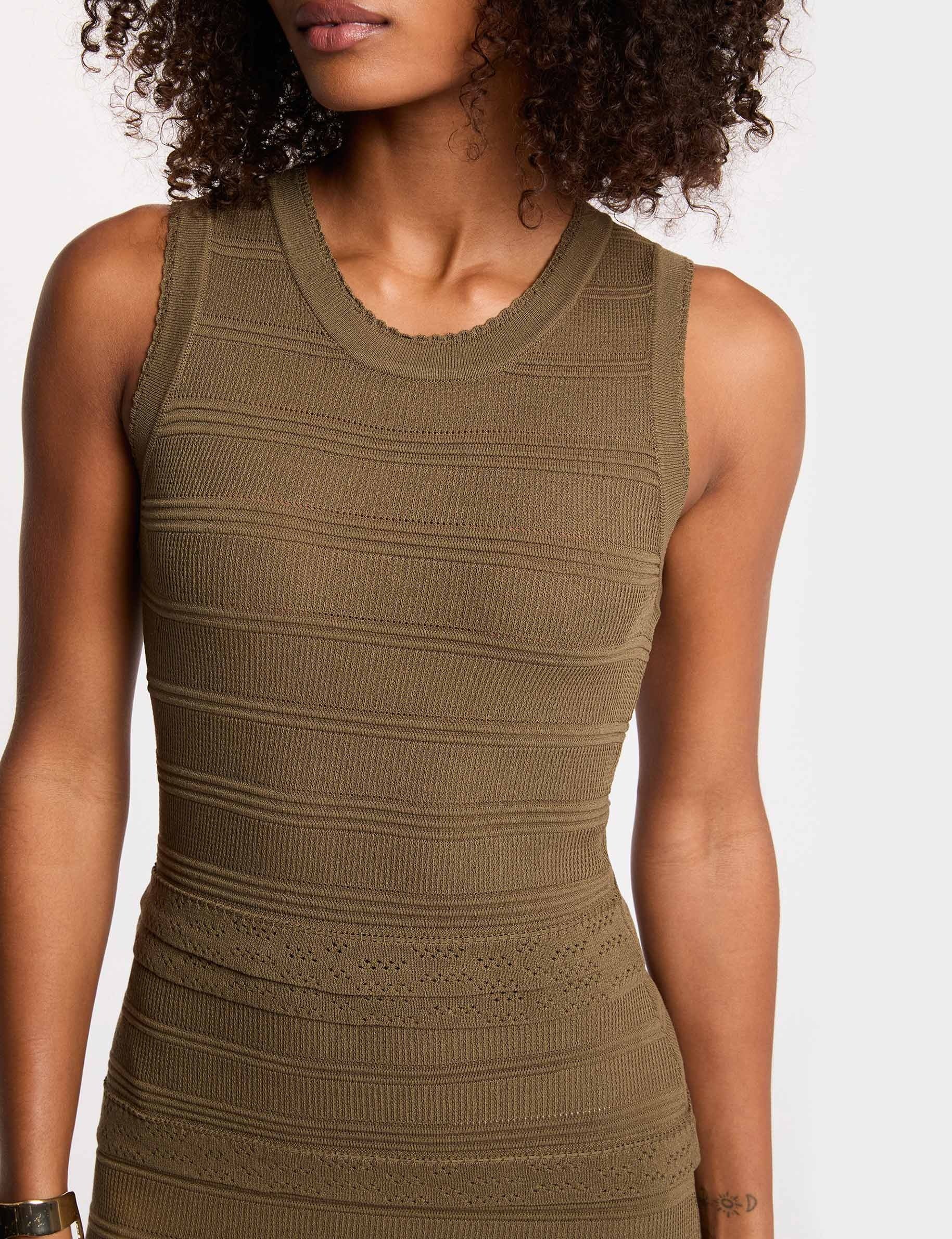 Robe tricot longue cintr&eacute;e vert kaki femme