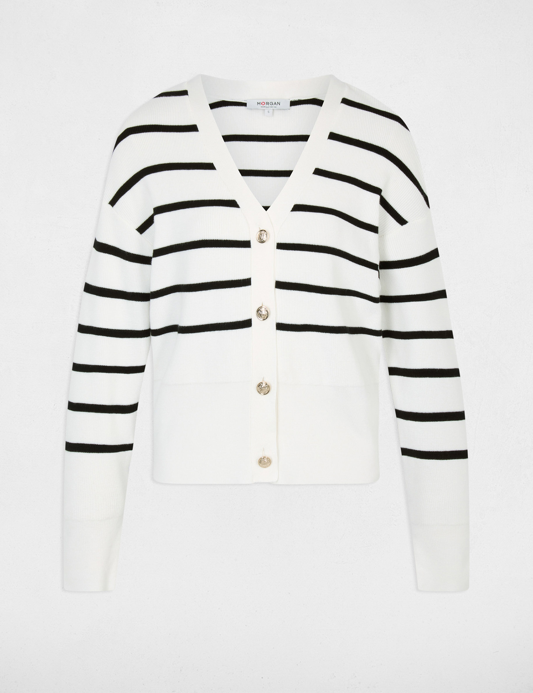 Gestreifter V-Ausschnitt-Pullover weiss damen