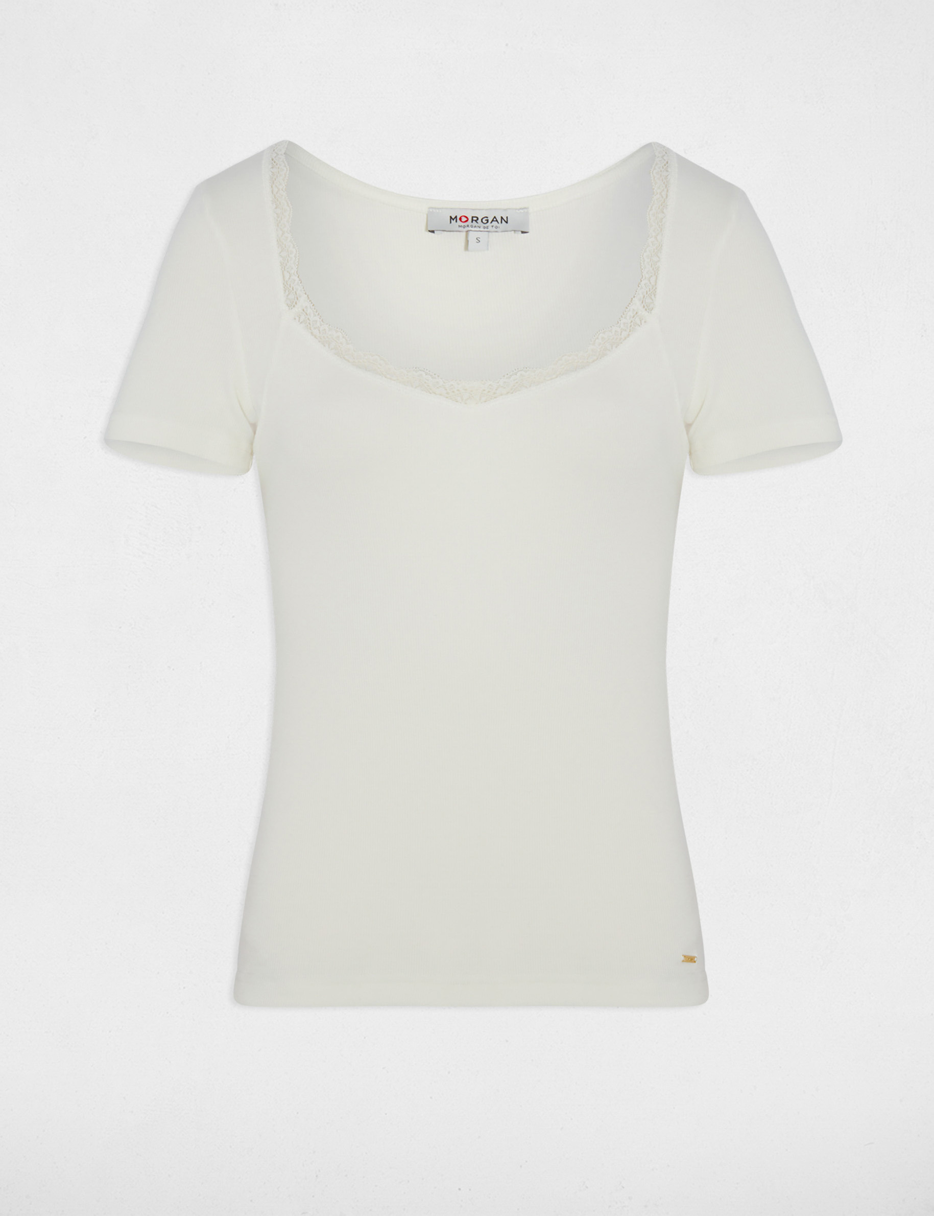 Tailliertes T-Shirt mit Herzausschnitt weiss damen