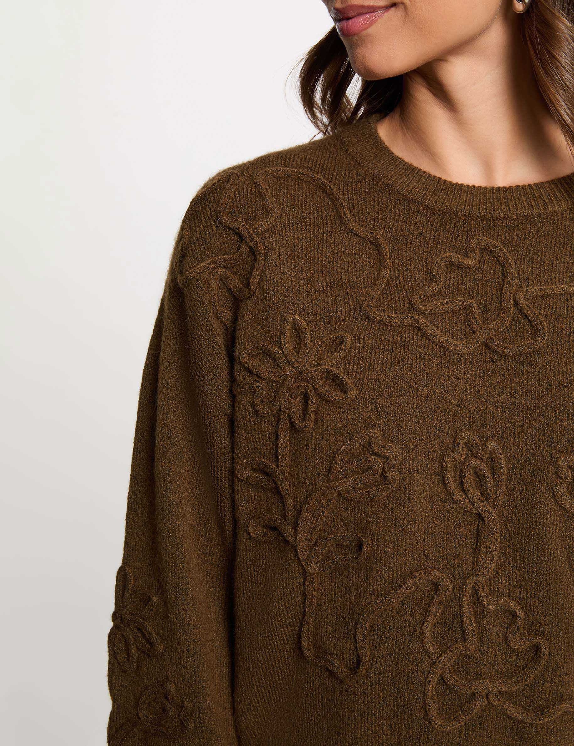 Pullover mit Rundhals und Muster khakigr&uuml;n damen