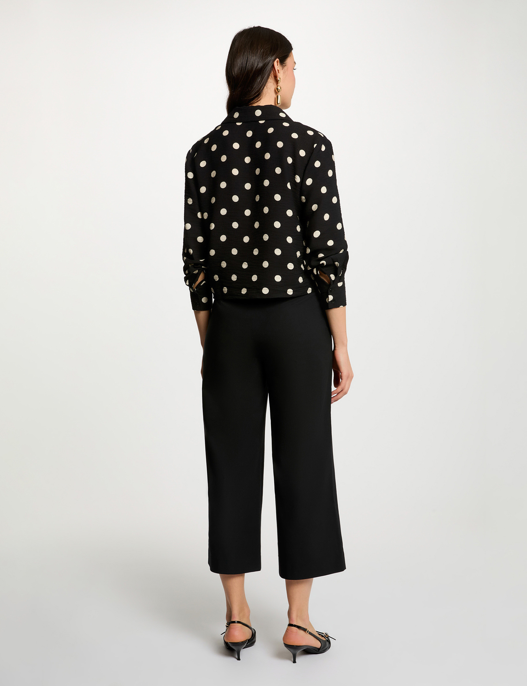 Pantacourt large taille haute noir femme