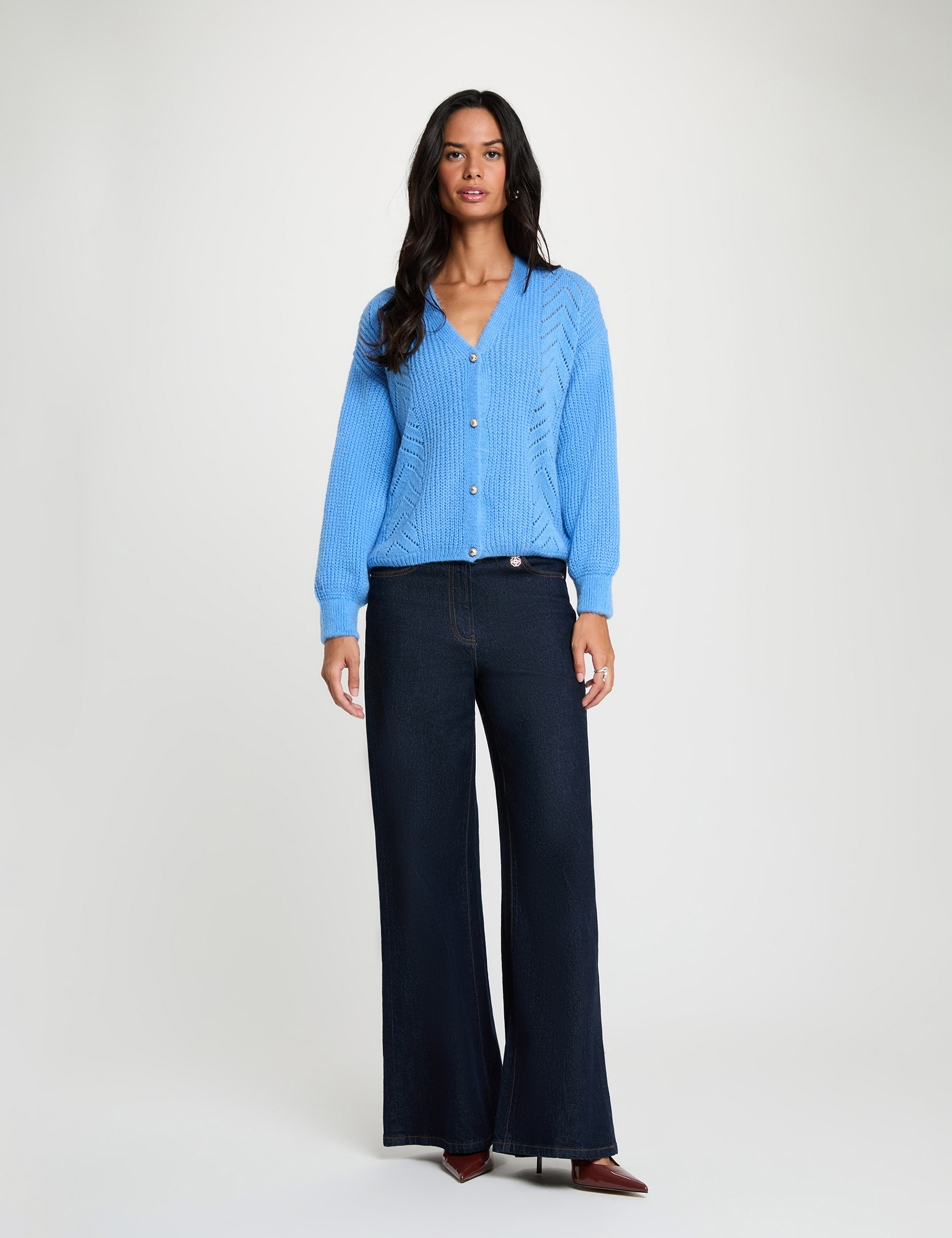 Cardigan mit V-Ausschnitt blau damen