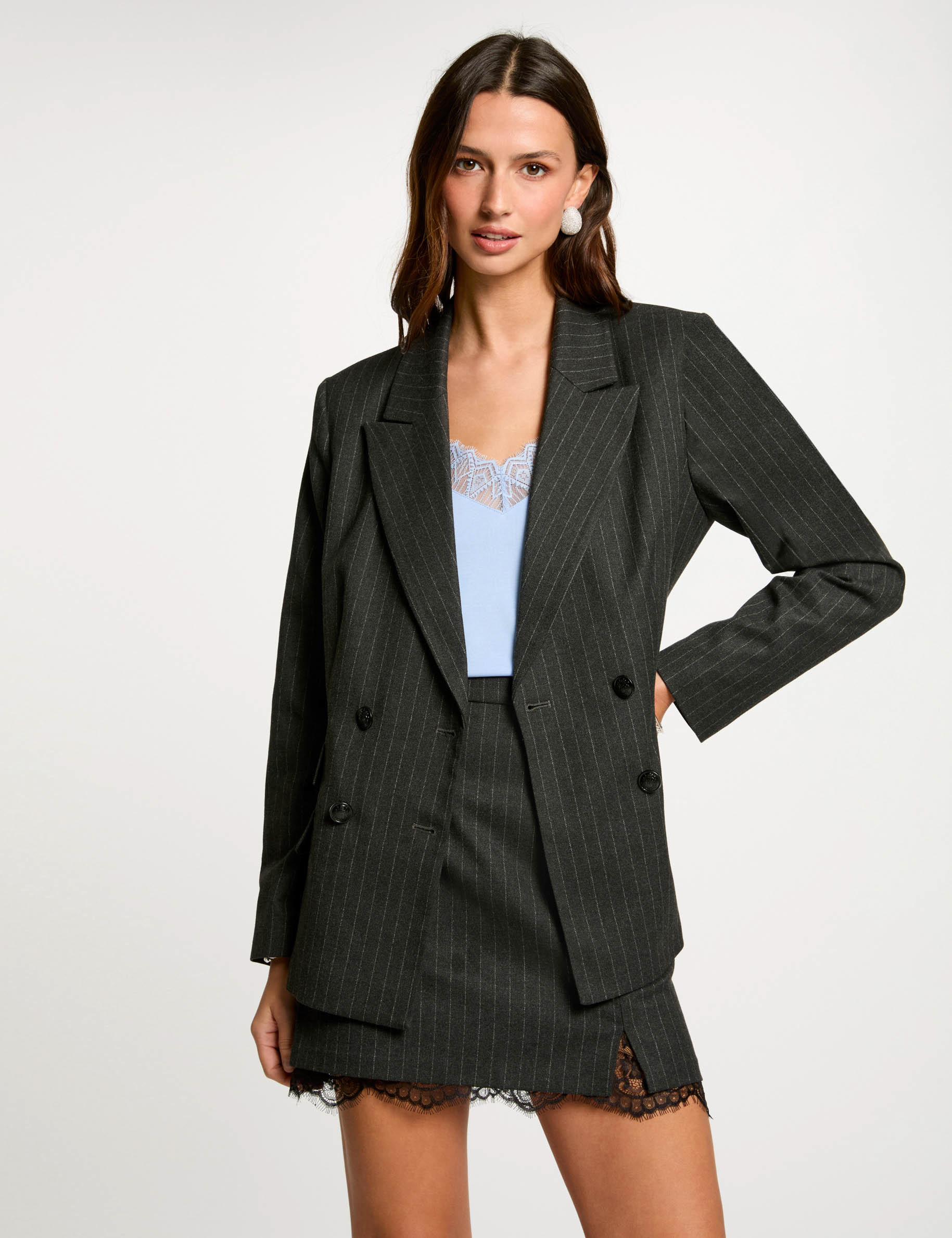 Gestreifter Blazer dunkelgrau damen