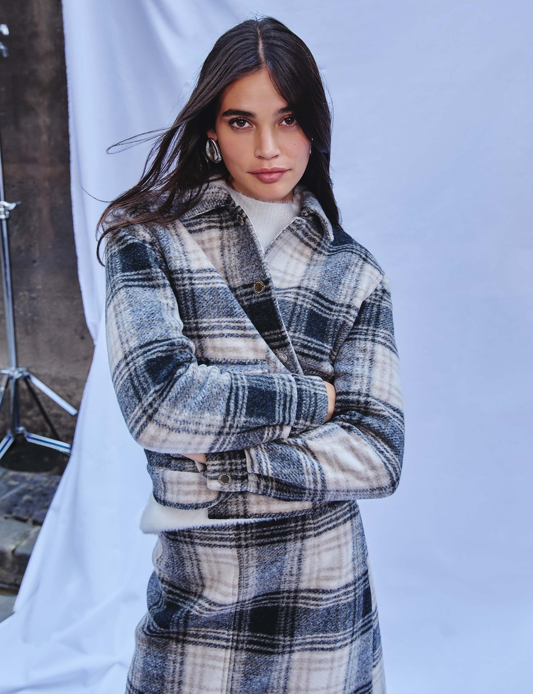 Karierte gerade Jacke mehrfarbig damen