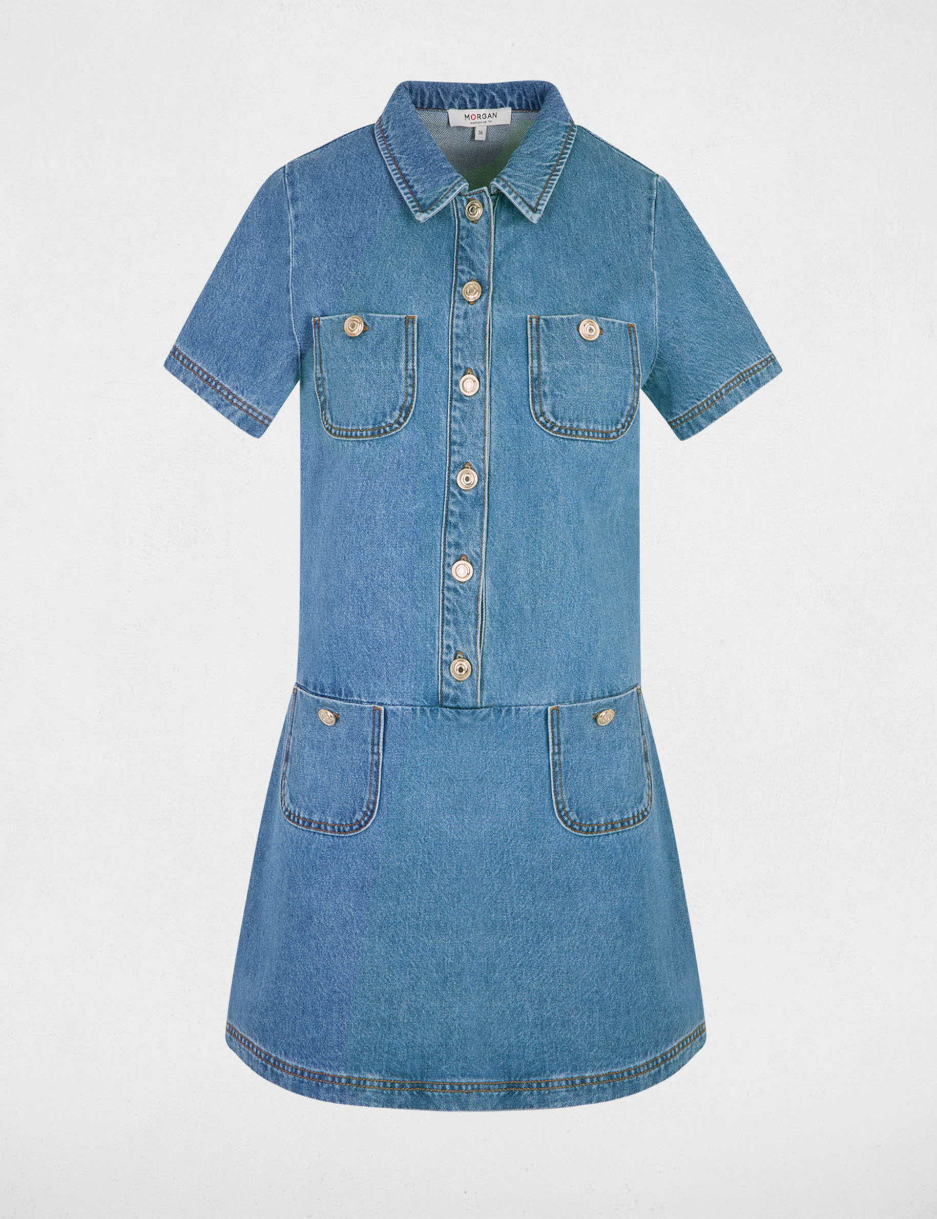 Robe courte droite denim double stone femme