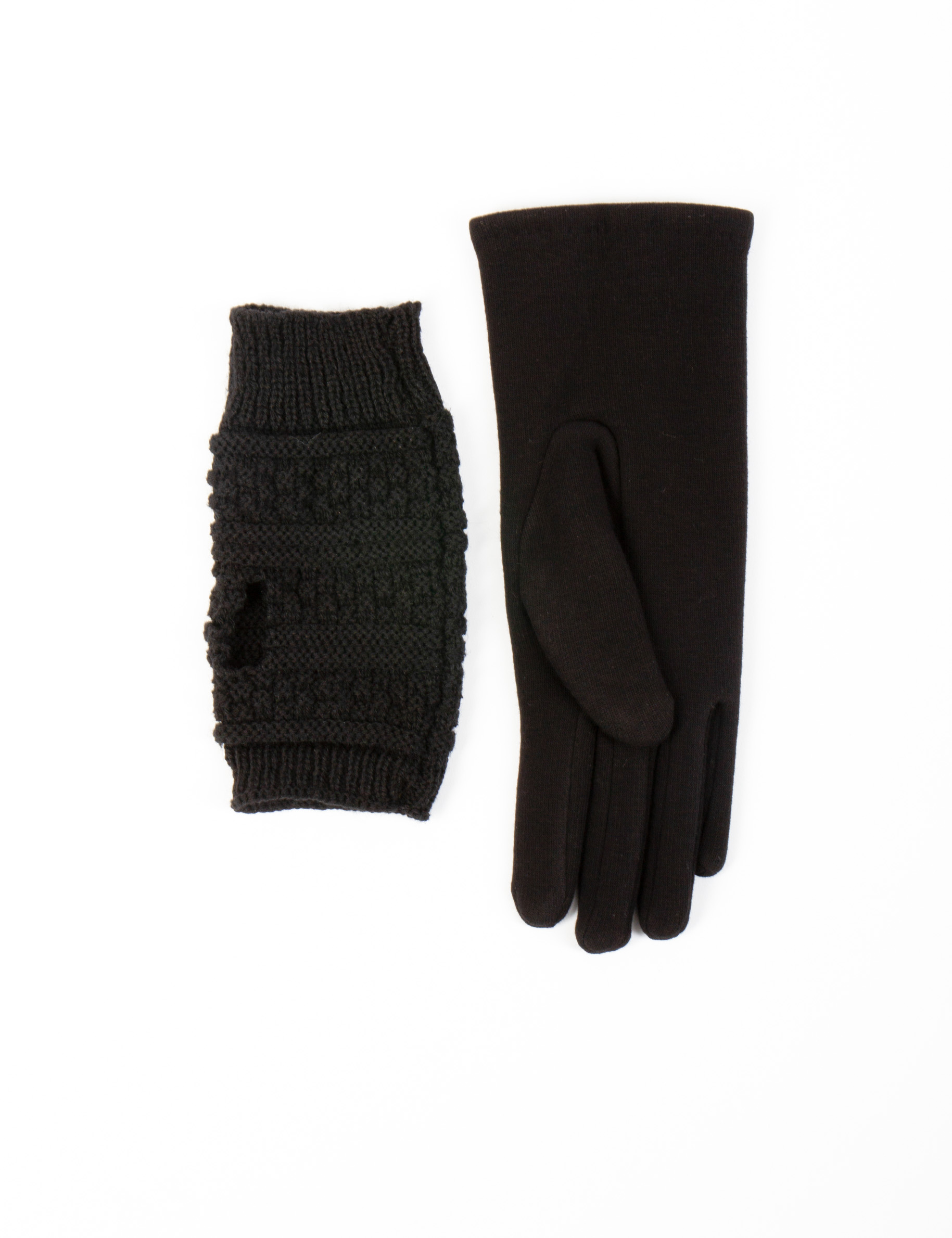 gants en maille avec strass noir femme schwarz damen