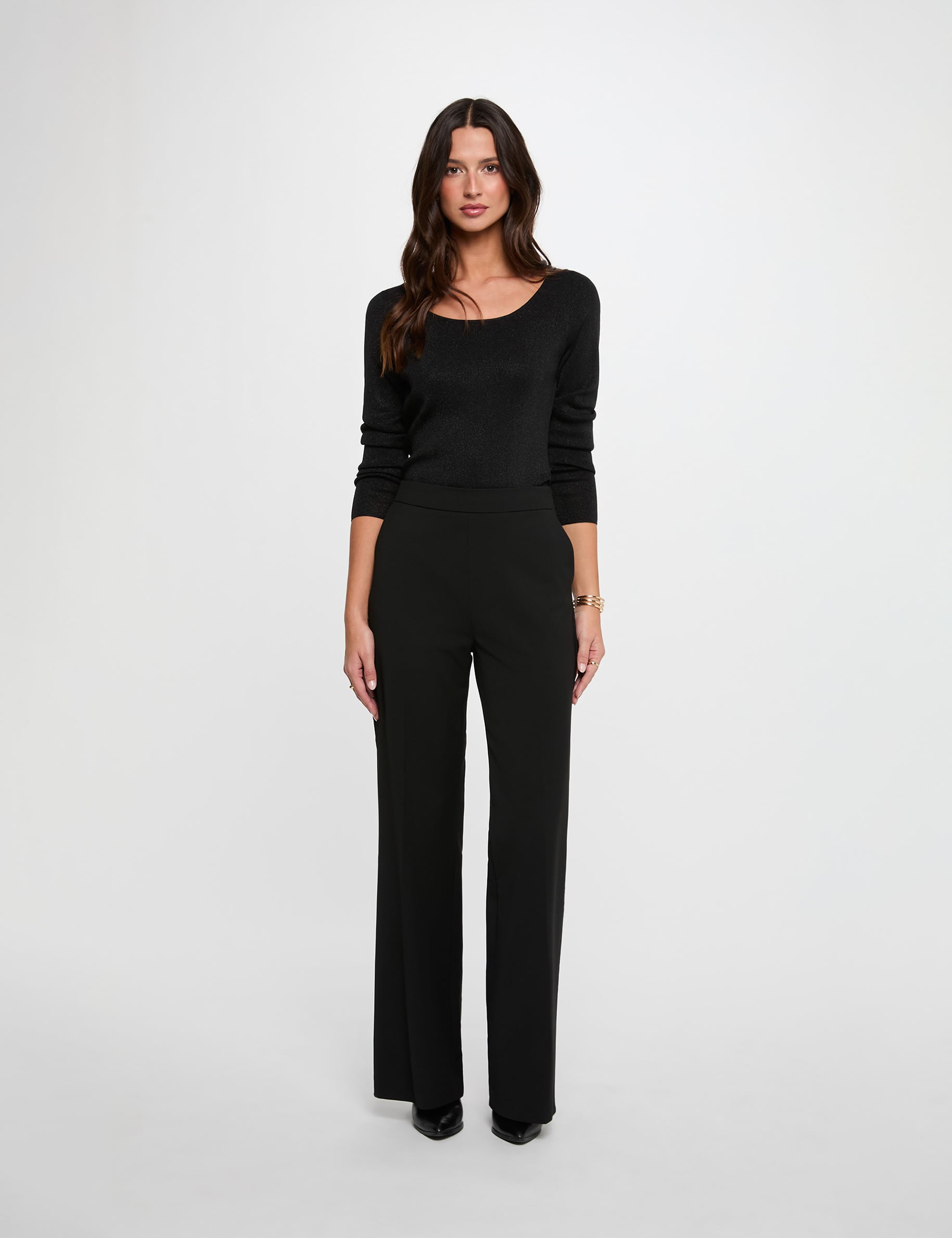 Pull cintr&eacute; col u noir femme