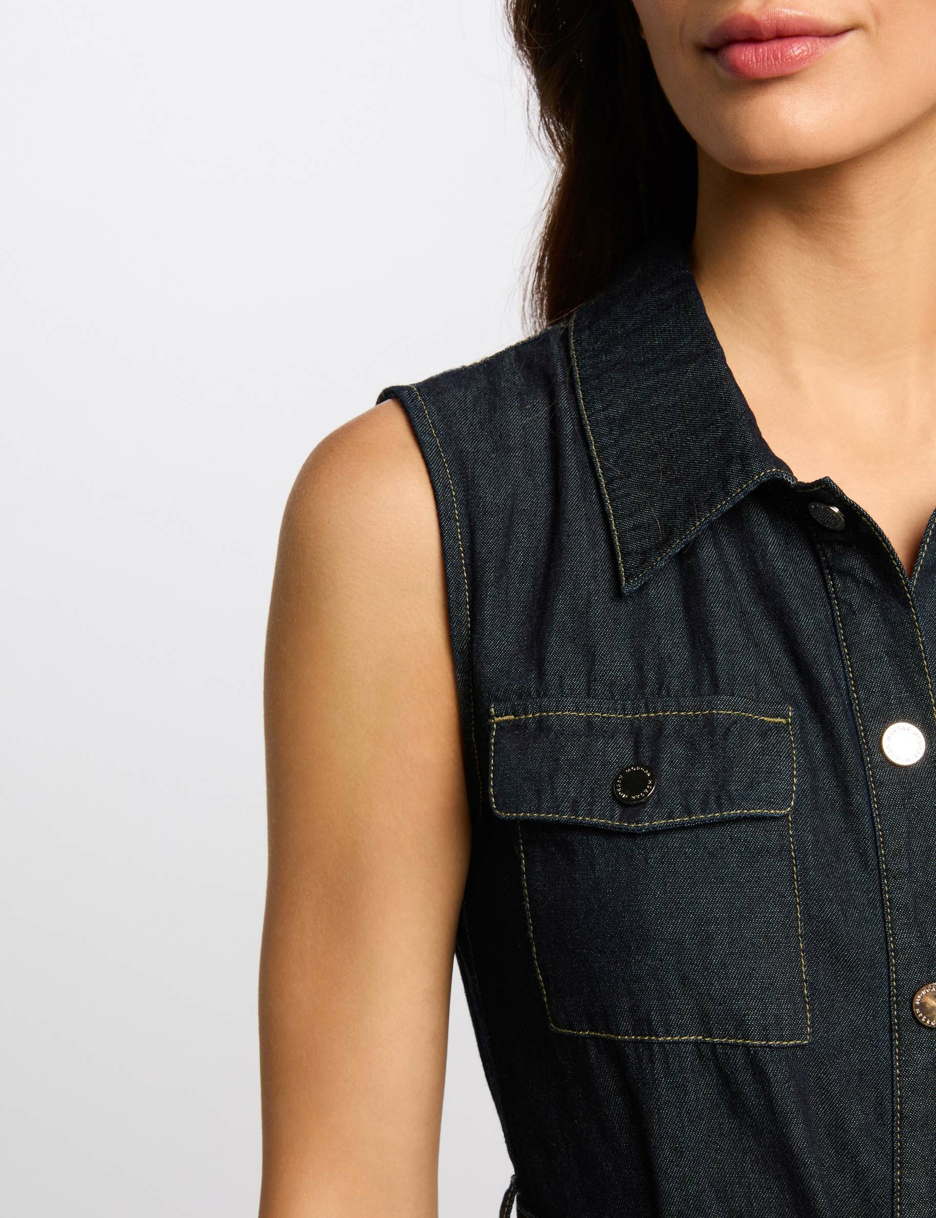 Langes gerade geschnittenes Jeanskleid rohes denim damen
