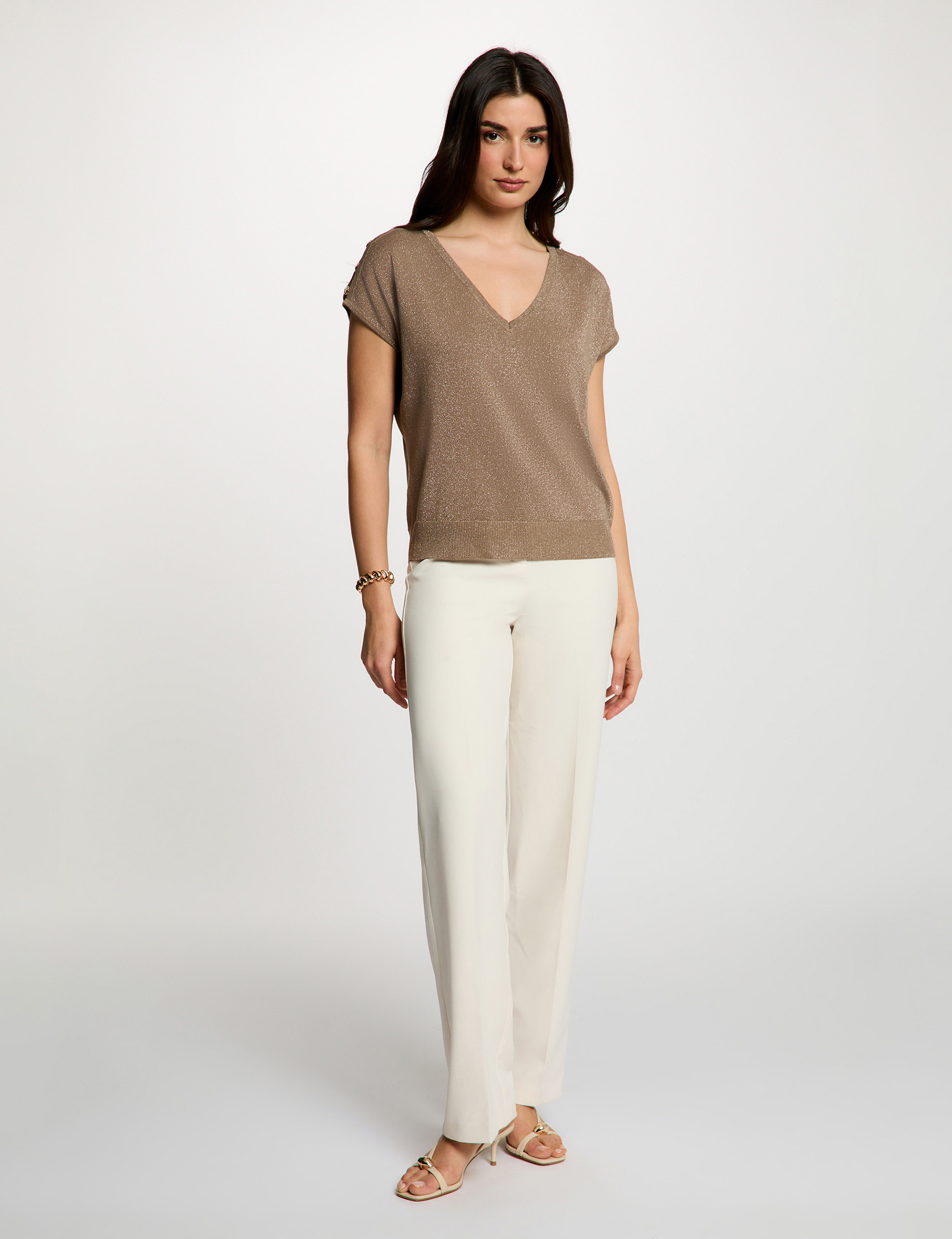 Oversize-Pullover mit V-Ausschnitt maulwurfsgrau damen