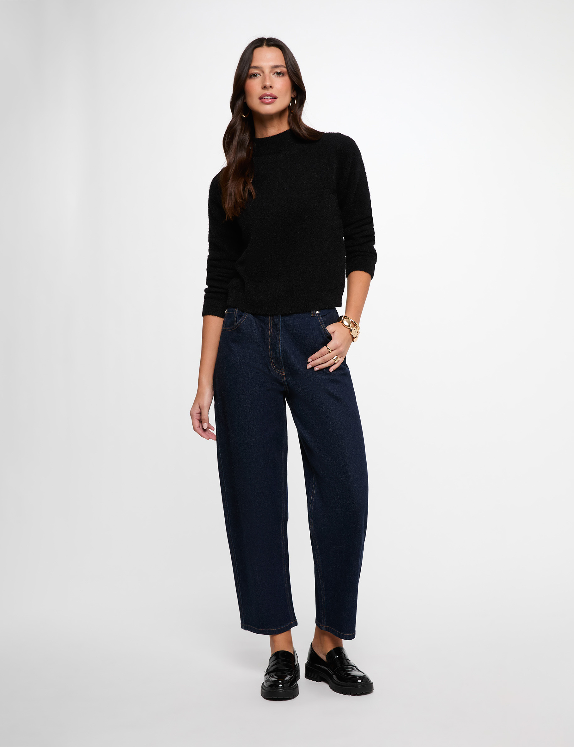 Pull col montant ajust&eacute; noir femme