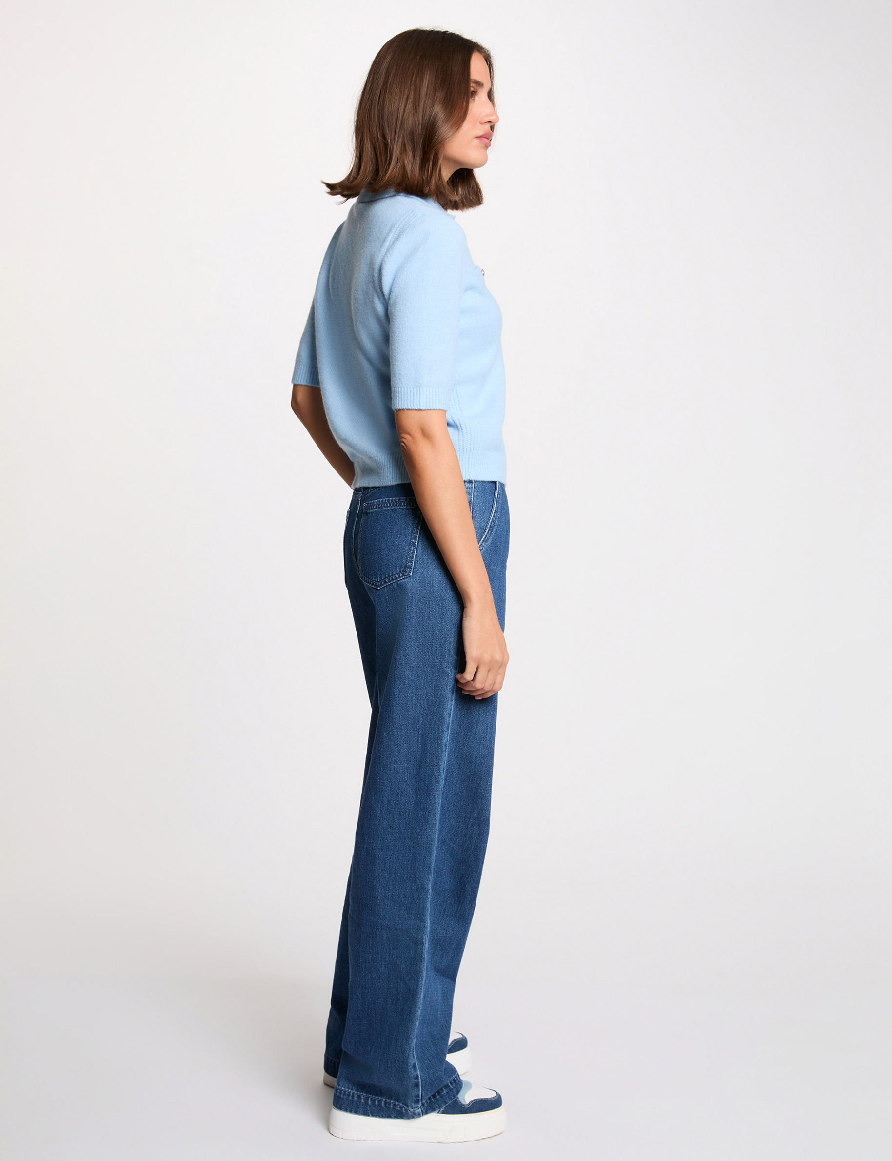 Figurbetonter Pullover mit Reverskragen hellblau damen