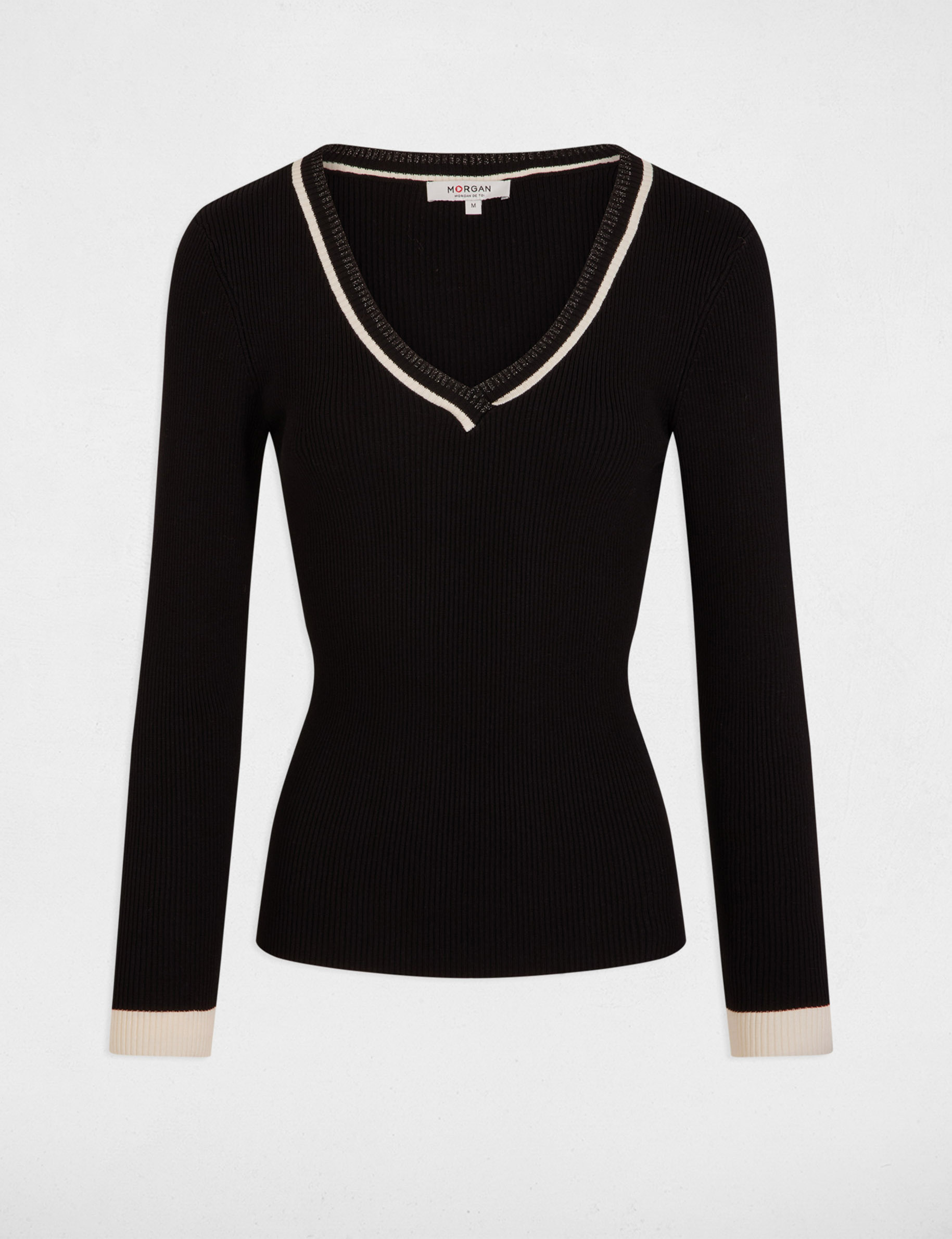 pull manches longues col en v noir femme Pull manches longues col en V noir femme