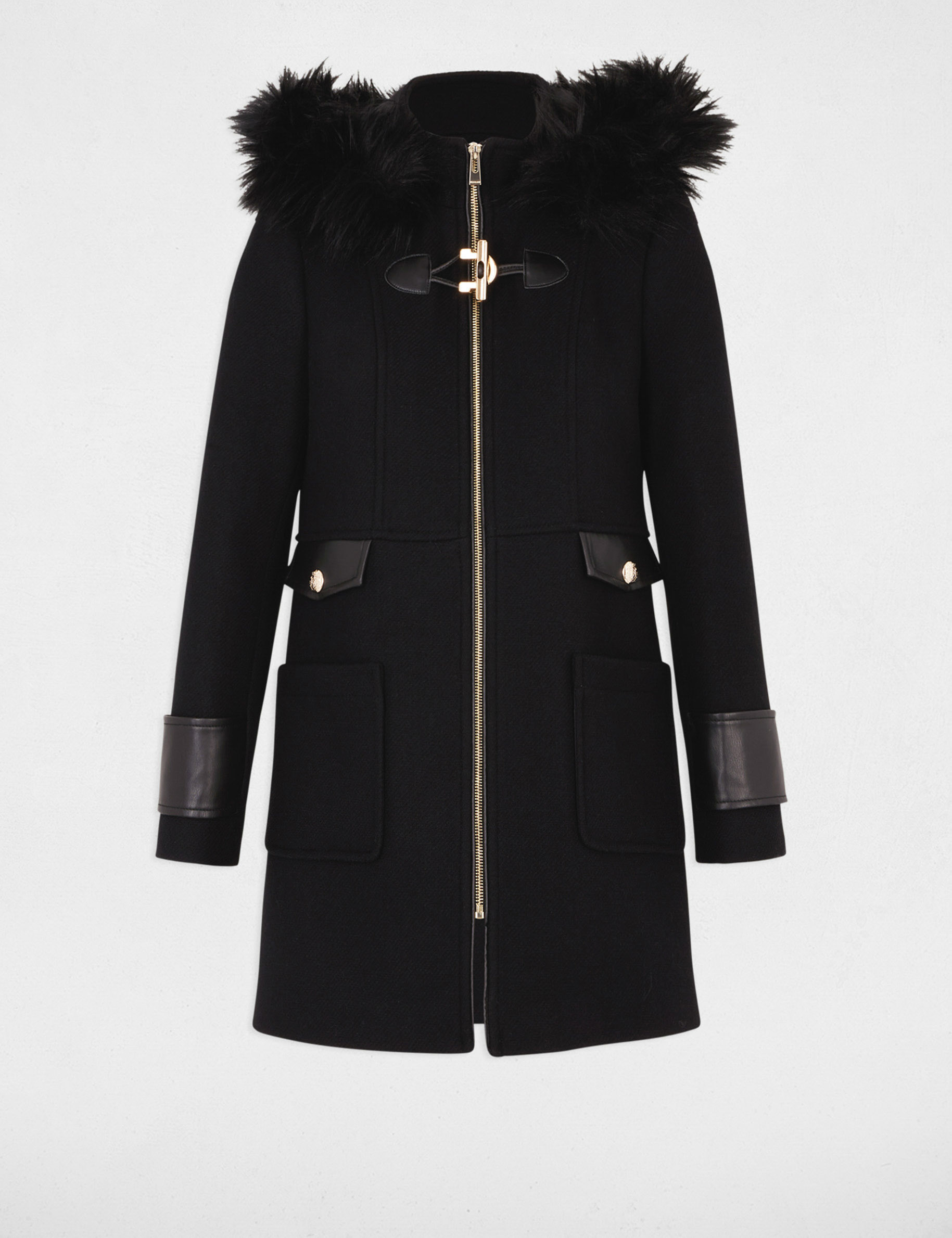 manteau dtails simili cuir noir femme Manteau d�tails simili cuir noir femme