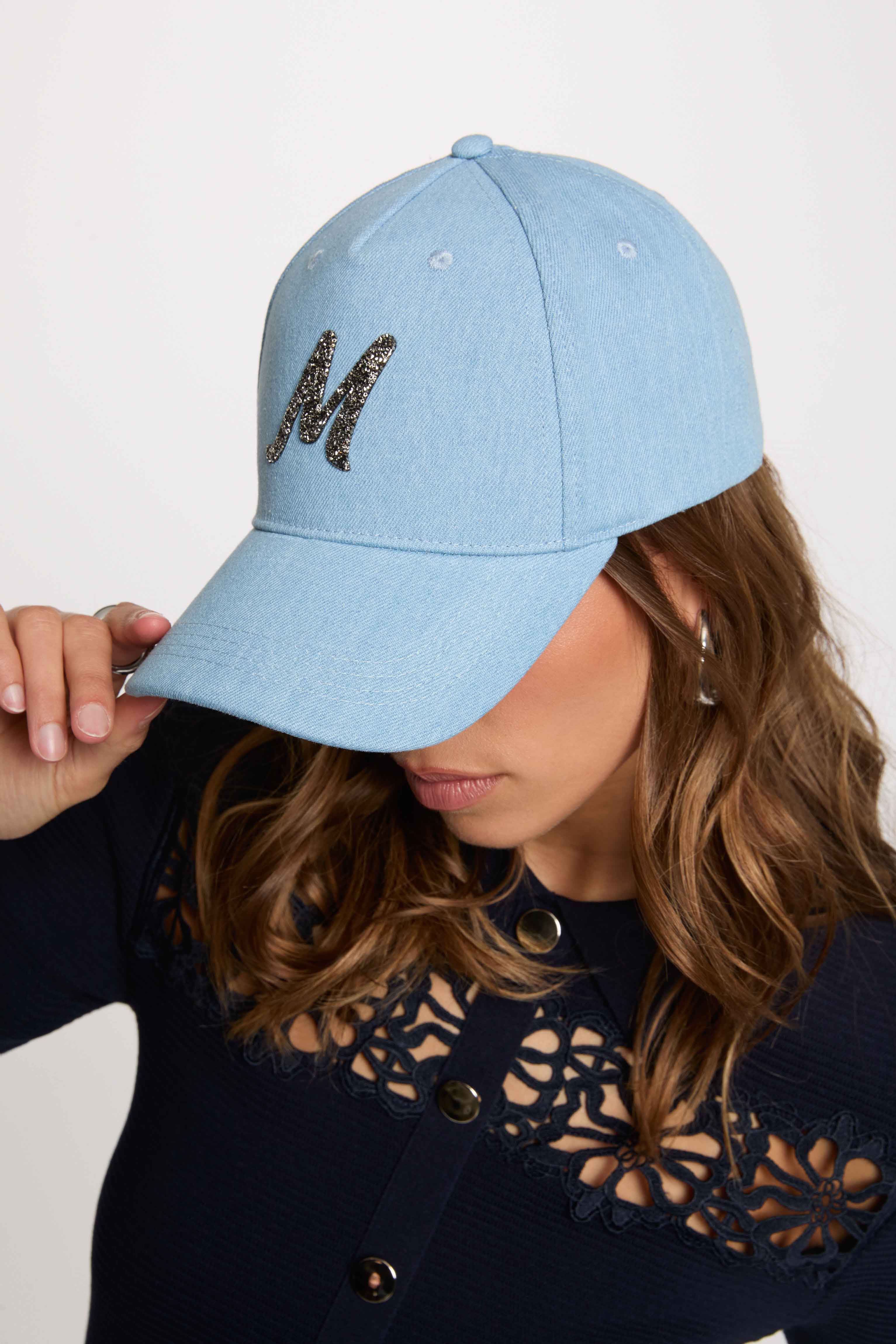 Casquette en jean M strass denim bleach femme