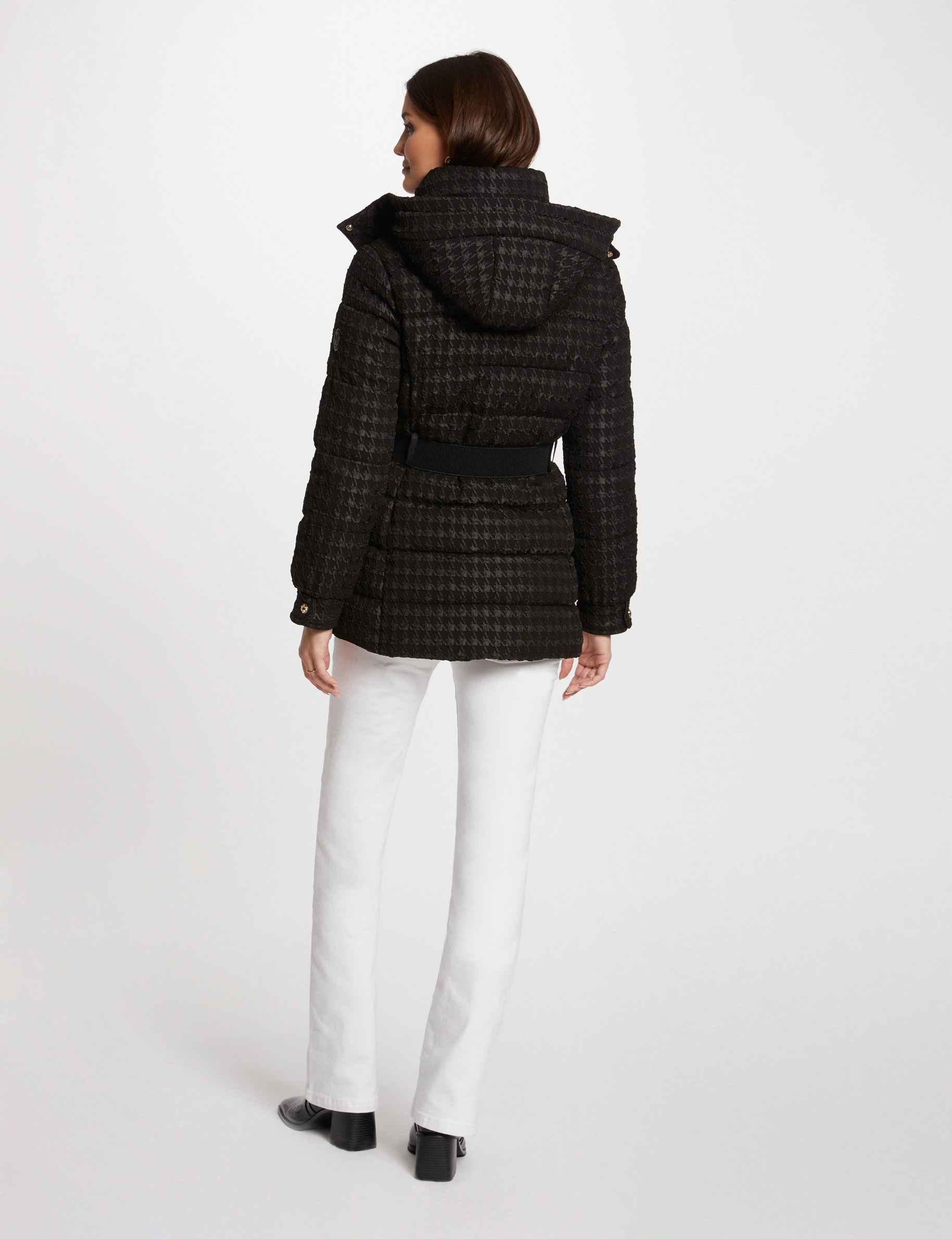daunenjacke mit hahnentrittmuster schwarz damen Daunenjacke mit Hahnentrittmuster schwarz damen