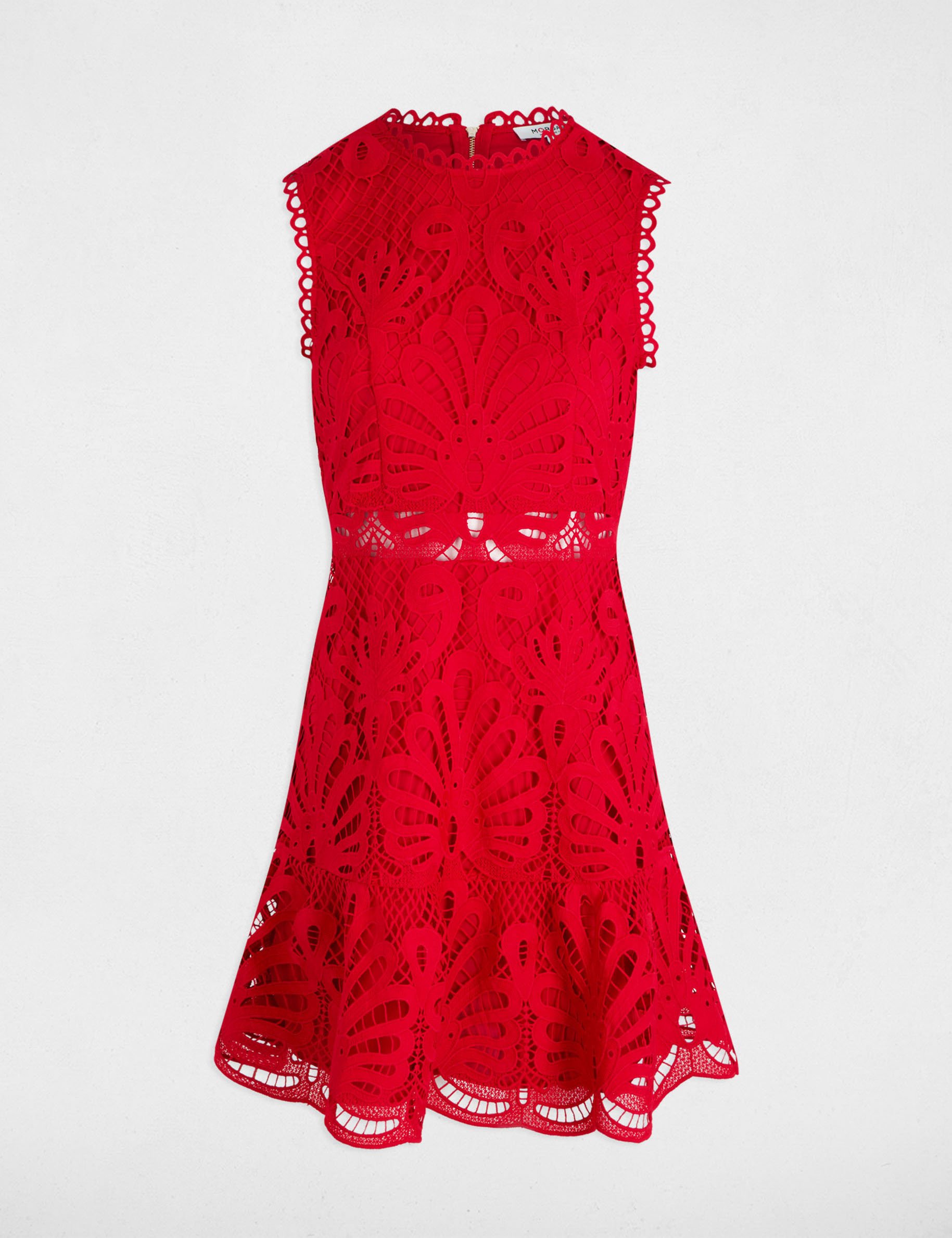 Robe courte trap&egrave;ze dentelle rouge femme