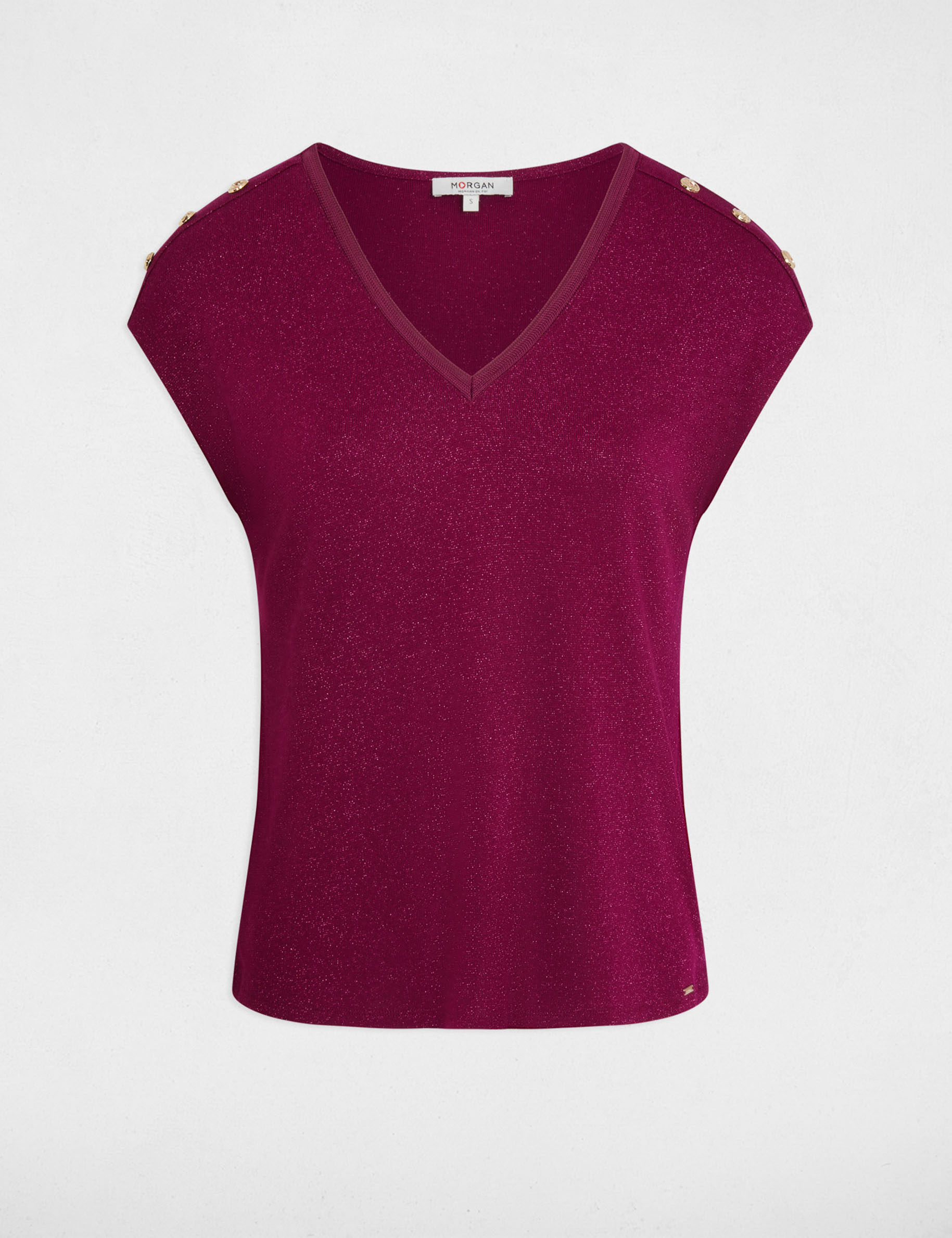 T-Shirt mit V-Ausschnitt und Kn&ouml;pfen pflaume damen