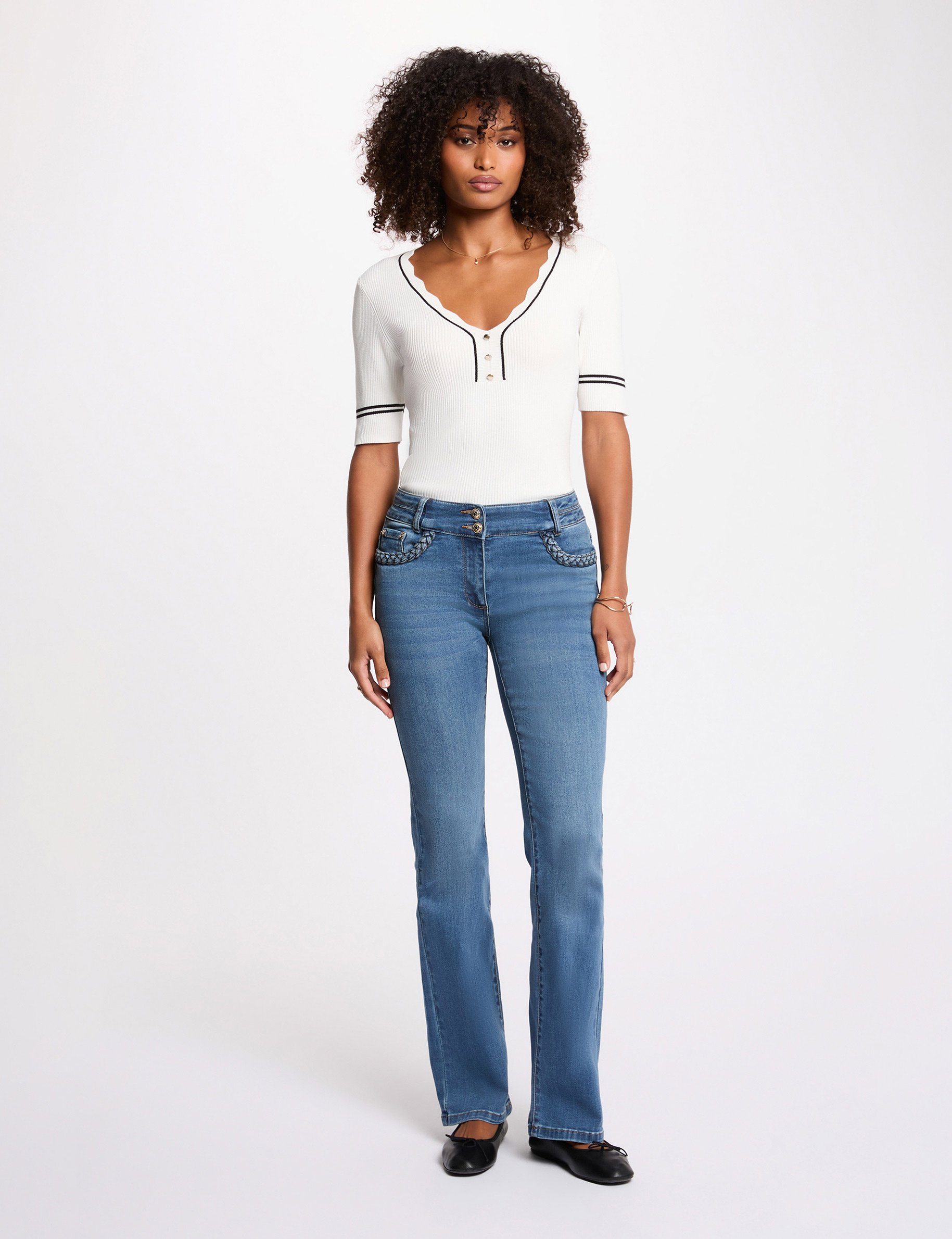 Figurbetonter V-Pullover weiss damen