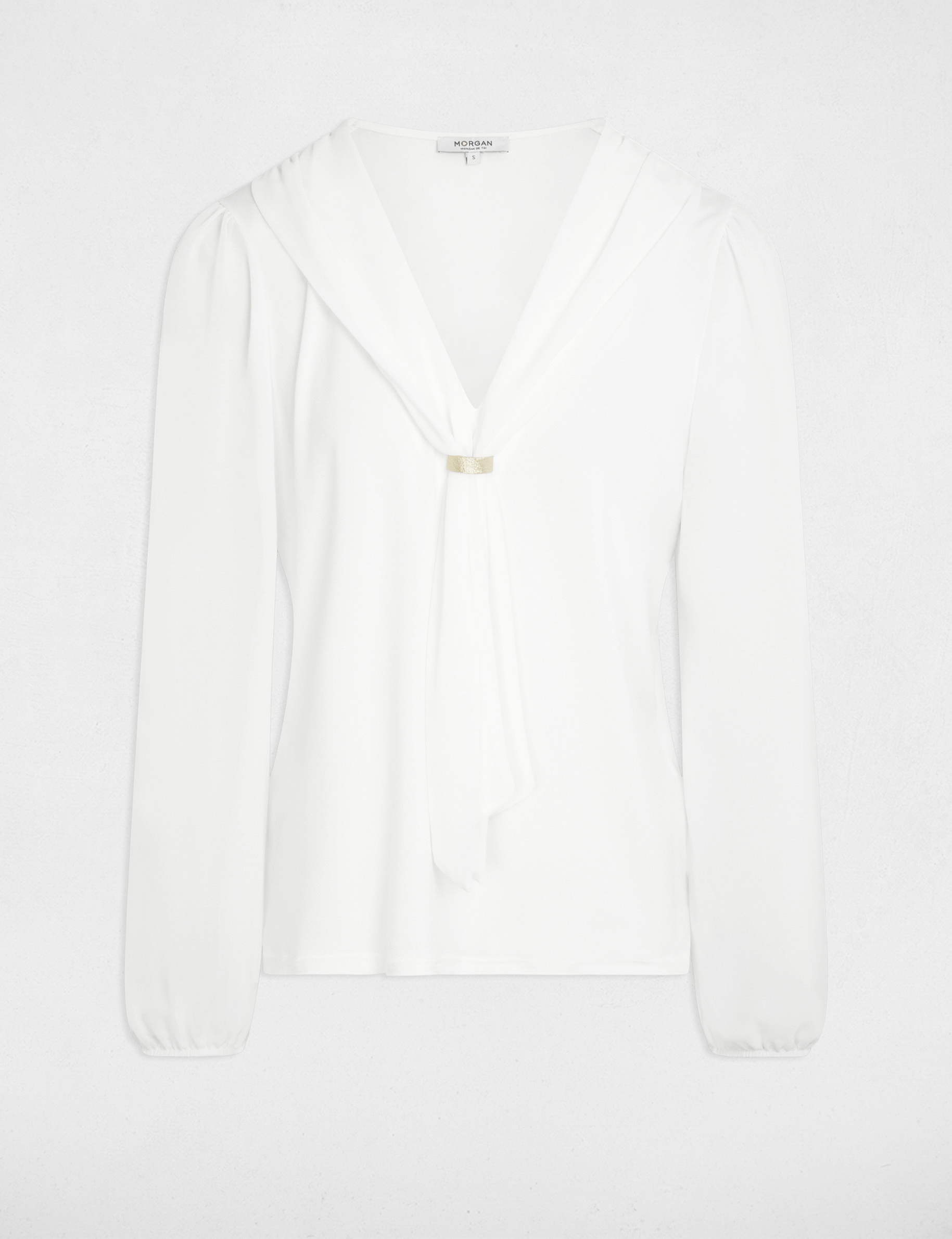 T-Shirt aus Voile mit Lavalli&egrave;re-Kragen weiss damen