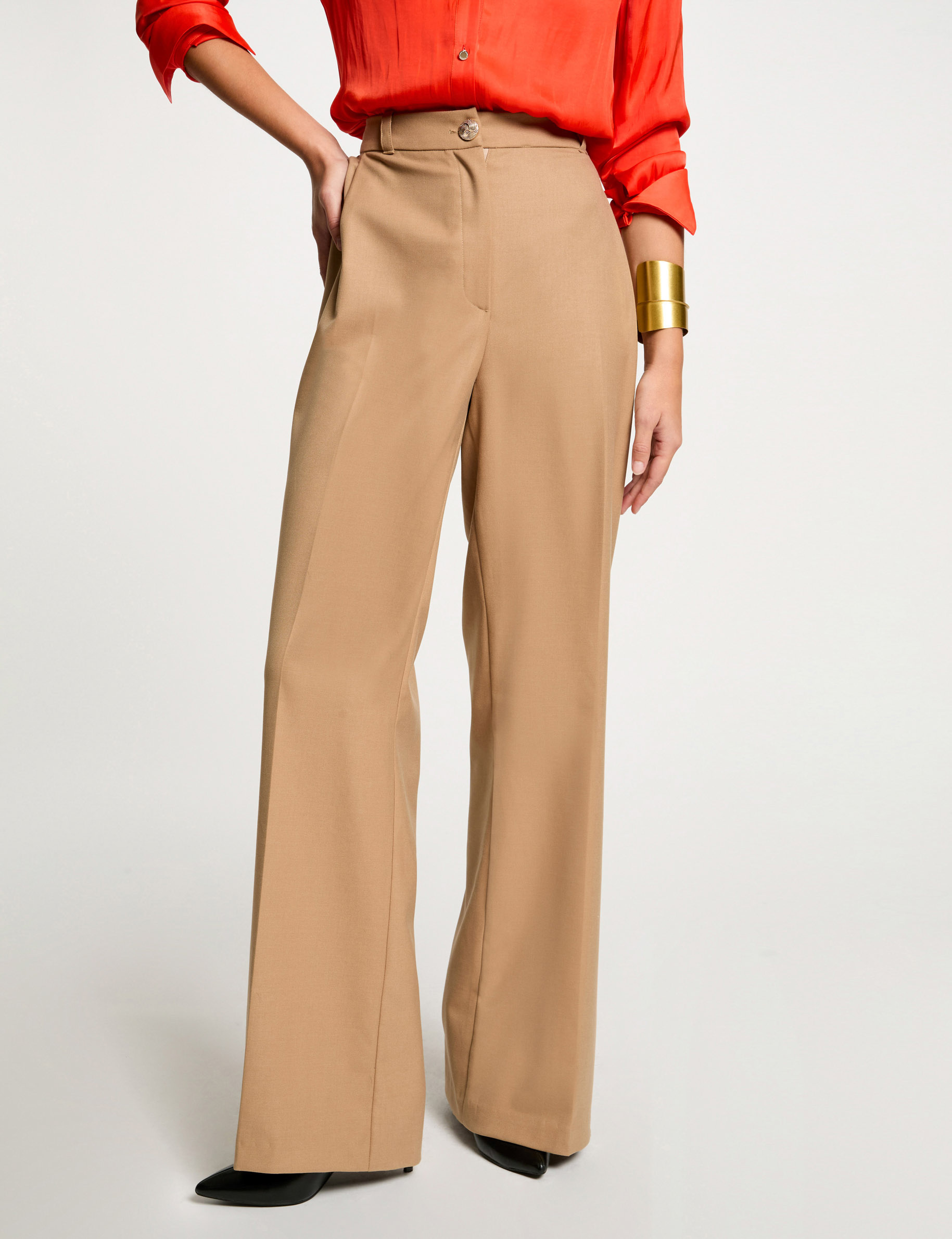 pantalon large a pinces camel femme Pantalon large à pinces camel femme