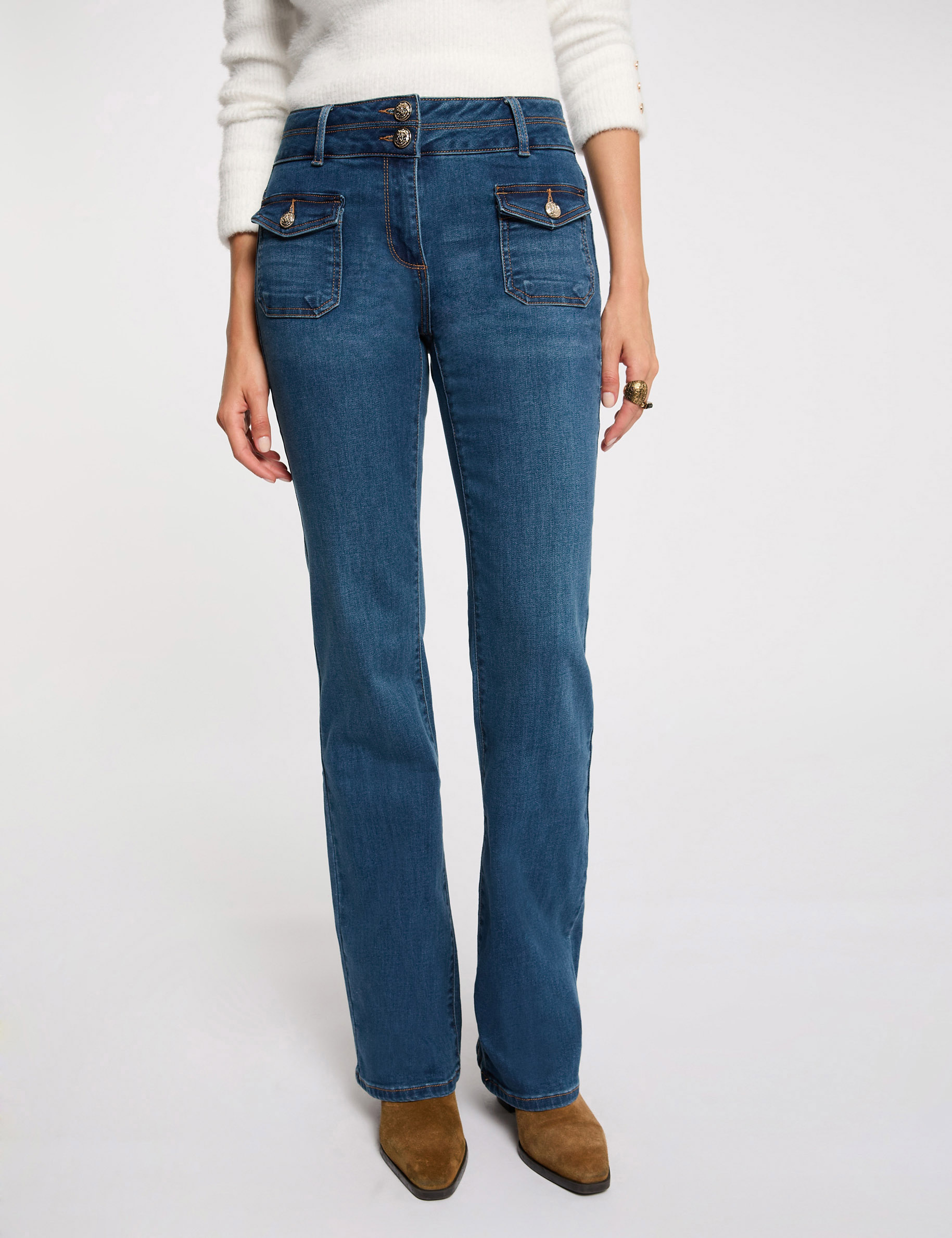 jeans bootcut poches a boutons denim stone femme Jeans bootcut poches à boutons denim stone femme