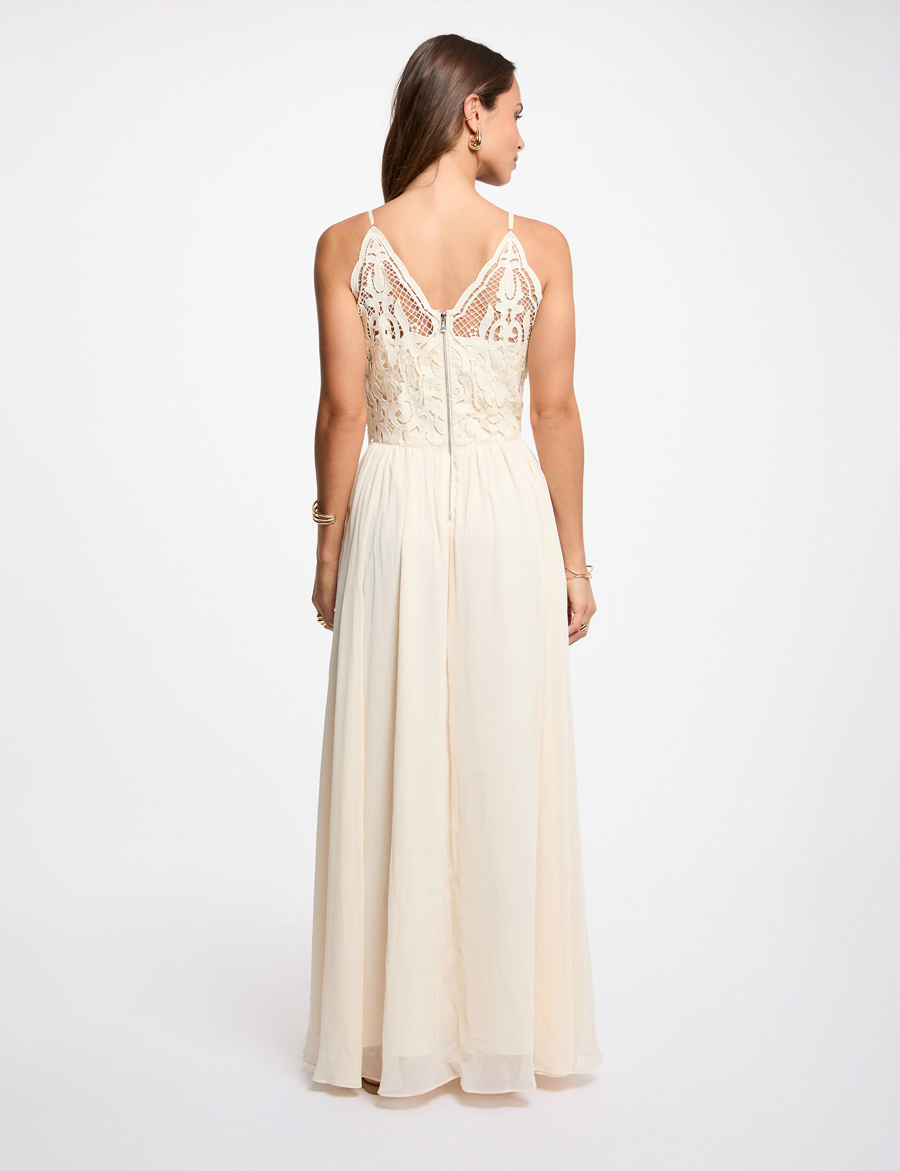 Langes Kleid aus Spitze creme damen