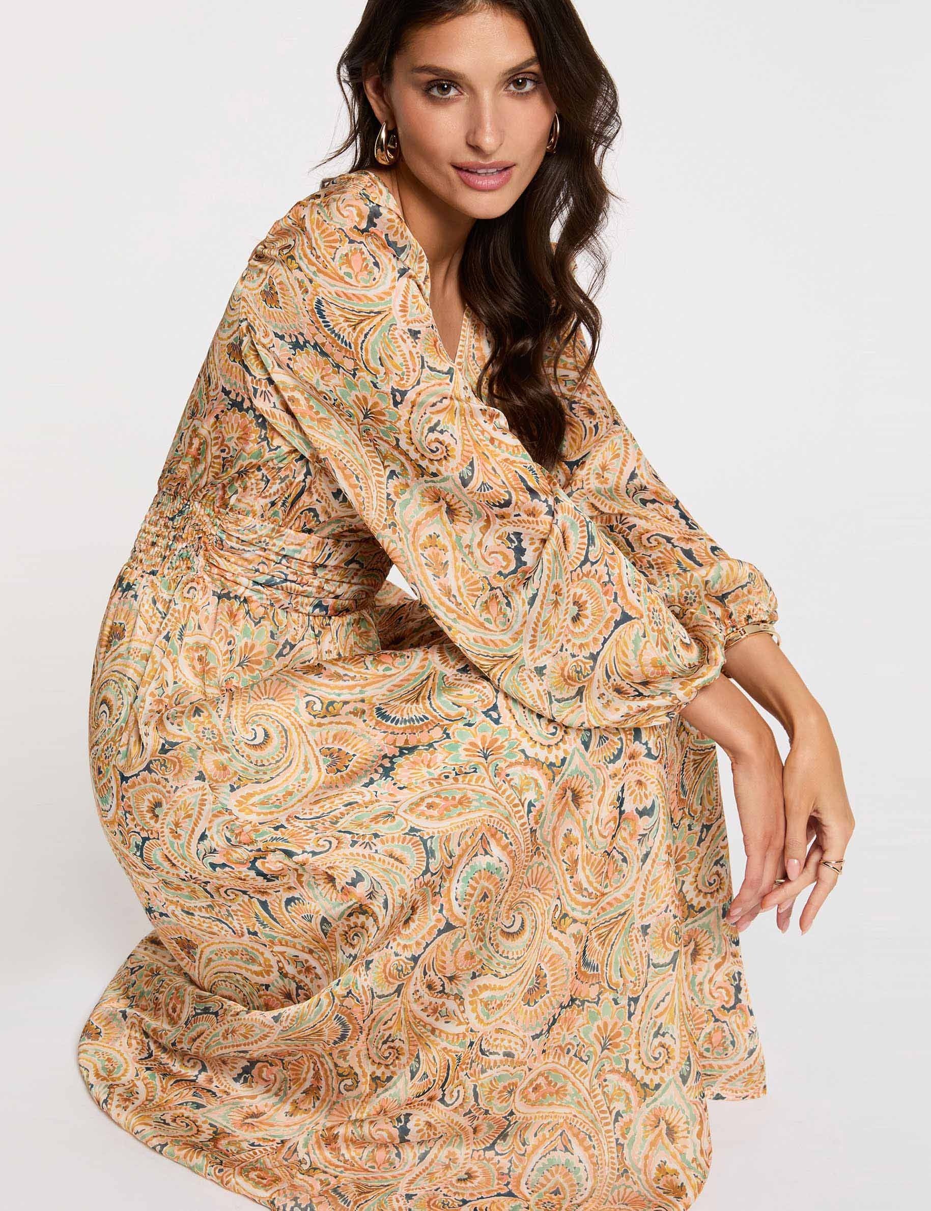 Robe longue manches bouffantes multicolore femme