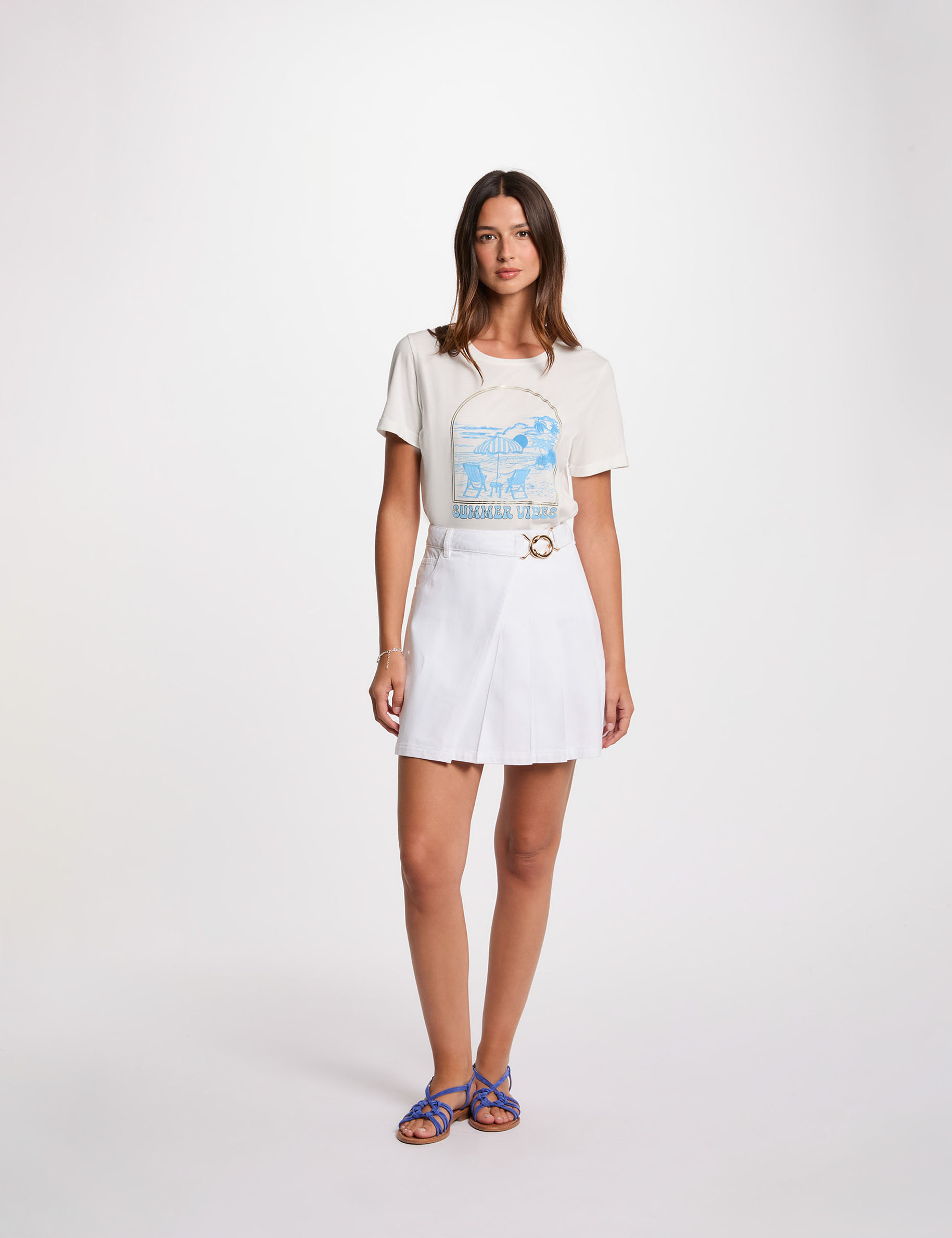 jupe en jean plissee blanc femme Jupe en jean plissée blanc femme